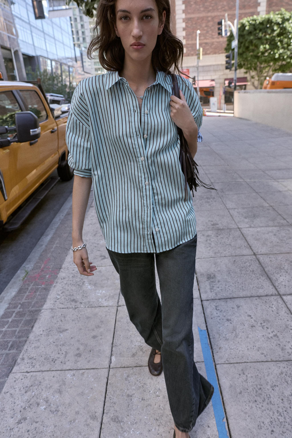 OVERSIZE STRIPED POPLIN SHIRT - Zara фото 9