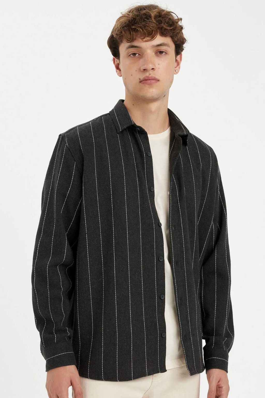 Relax Fit Cizgili Pamuk Kar?s?ml? Uzun Kollu Gomlek - Defacto фото 2