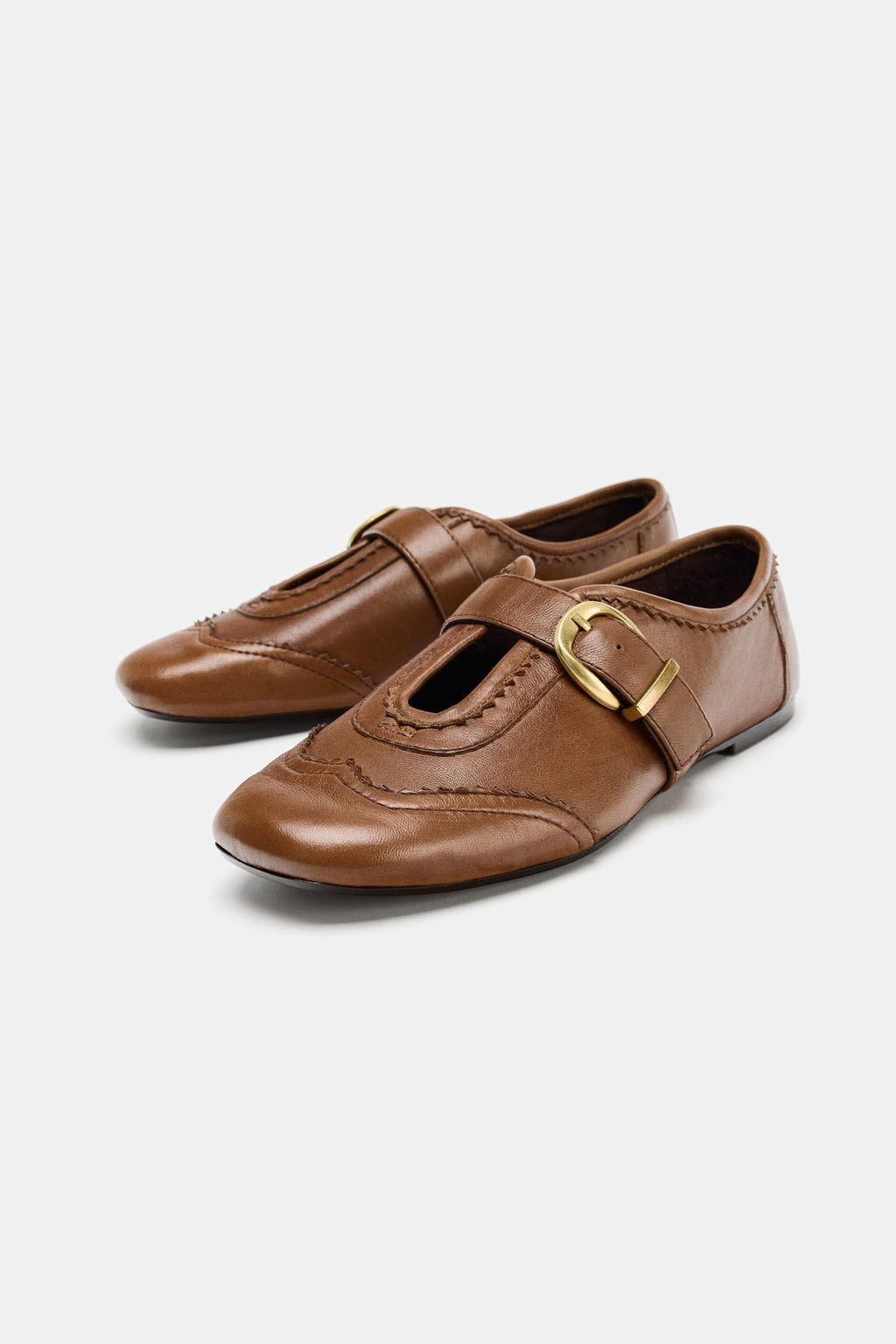 LEATHER BROGUE BALLERINAS - Zara фото 3
