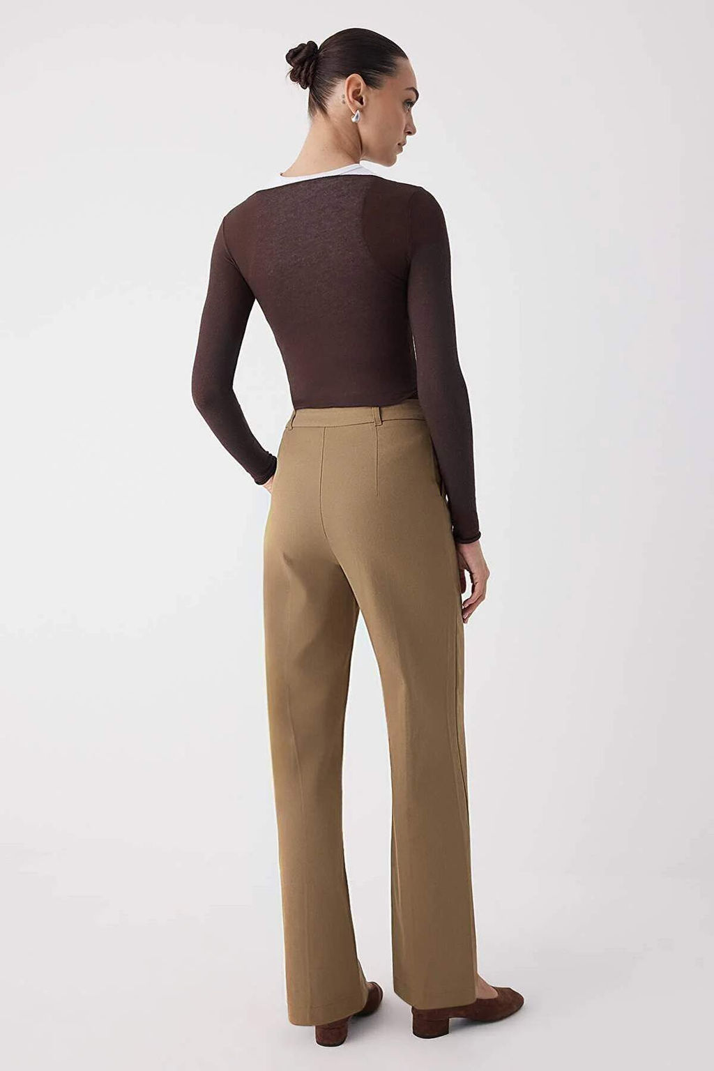 Siyah Bagc?kl? K?sl?k Tuseli Rahat Kumas Wide Leg/Genis Paca Pantolon TWOAW26PL00012 - Trendyolmilla фото 16