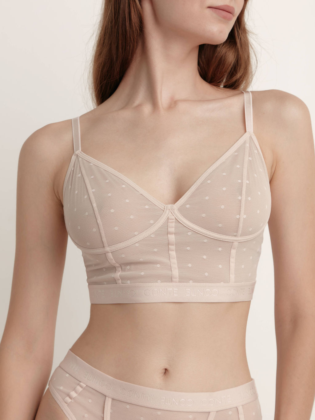CONTE MESH&DOTS LBE 2299 Бюстье в мелкую сетку с рисунком точки cream pink - Conte elegant фото 4