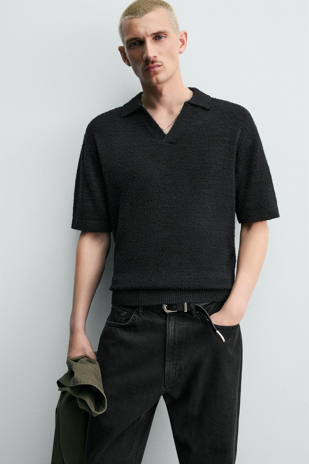 POLO PUNTO RELAXED FIT TEXTURA / Negro - Zara фото 6