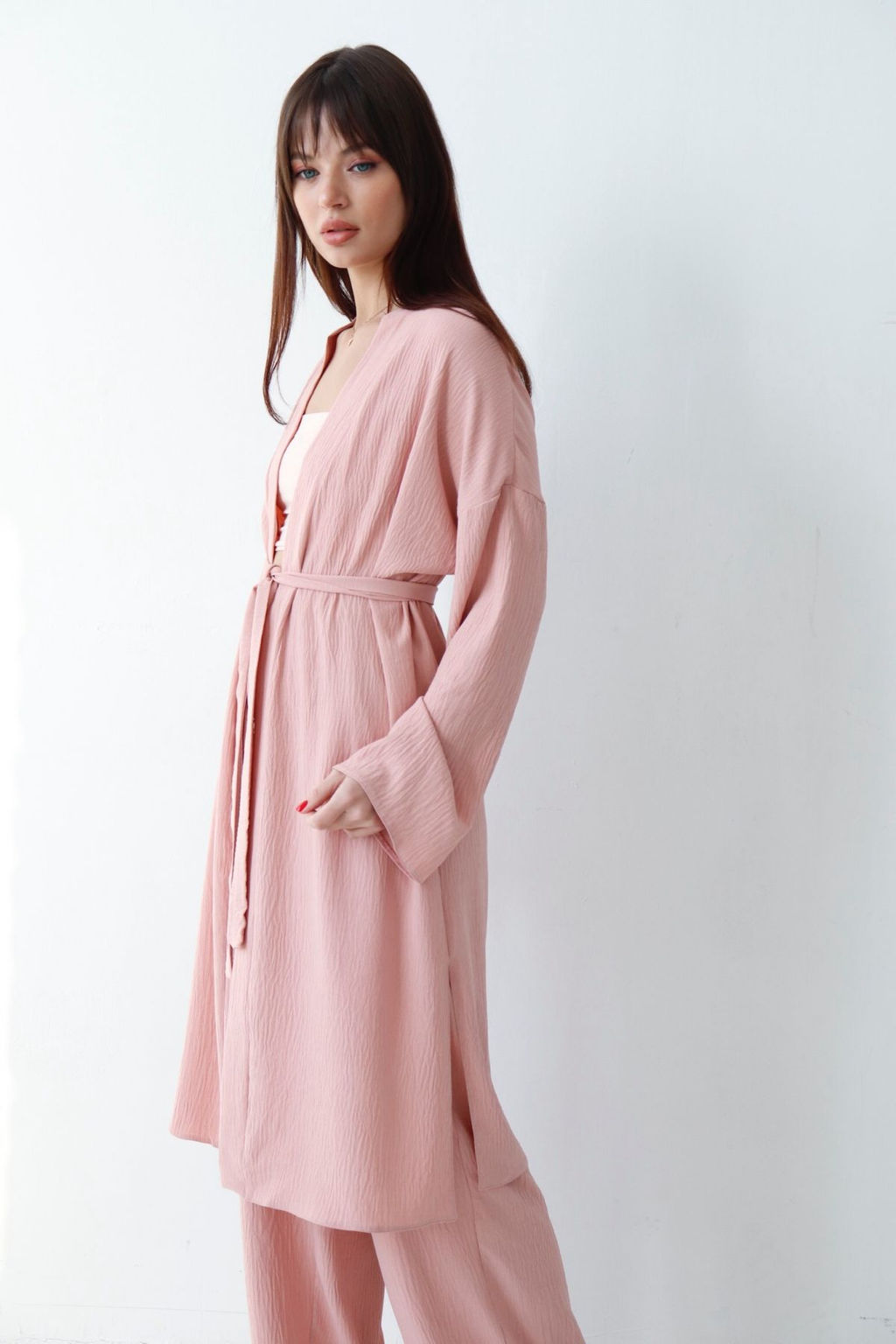 9164 Костюм из кимоно и брюк-палаццо пудровый - Martichelli фото 8