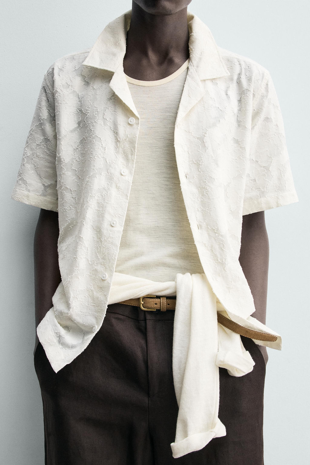 CAMISA RELAXED FIT JACQUARD TEXTURA / Blanco roto