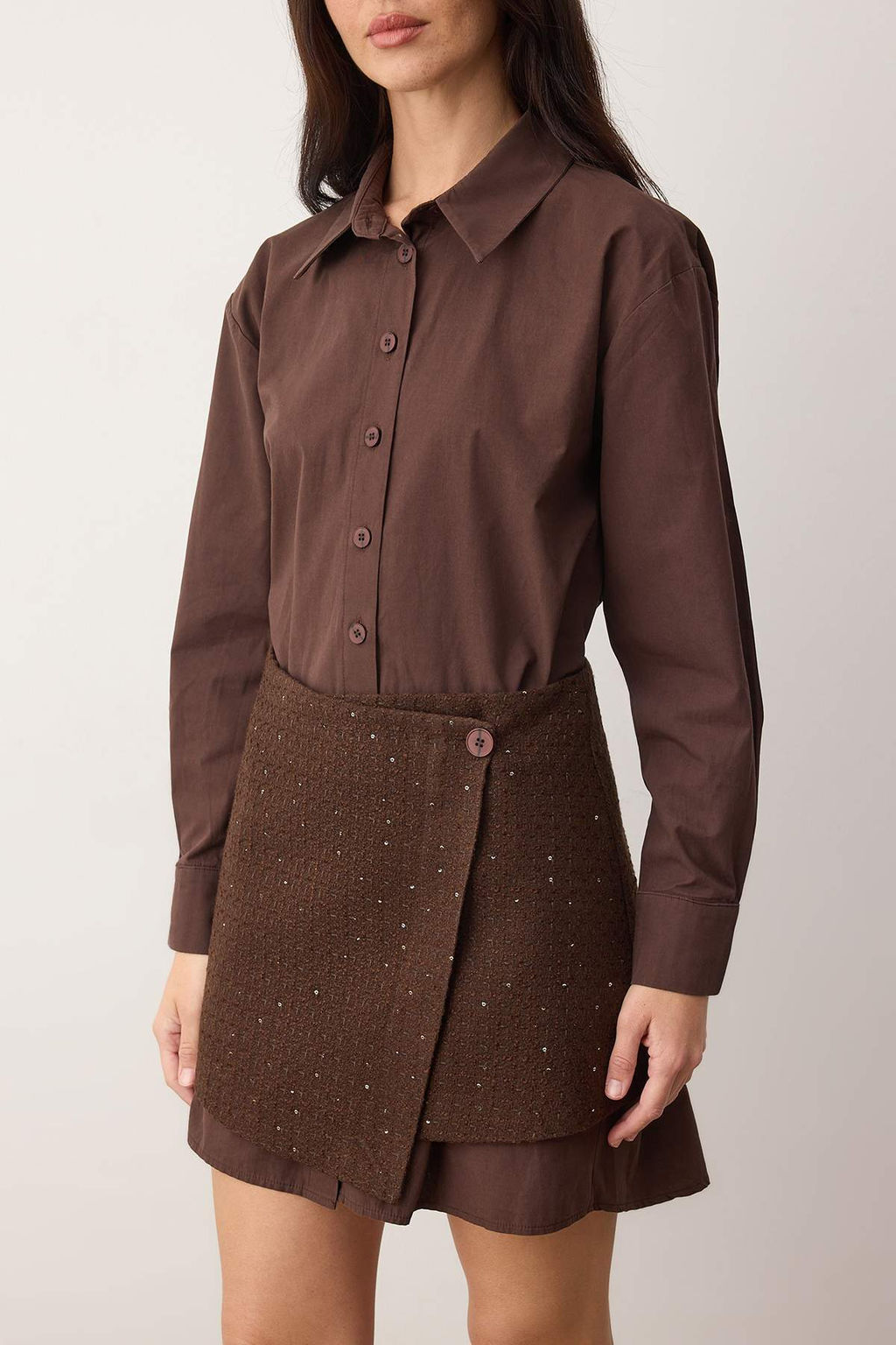 Kahverengi Duz K?sa / Mini Tuvit Etekli Dokuma Gomlek Elbise TWOAW26EL00367 - Trendyolmilla фото 3