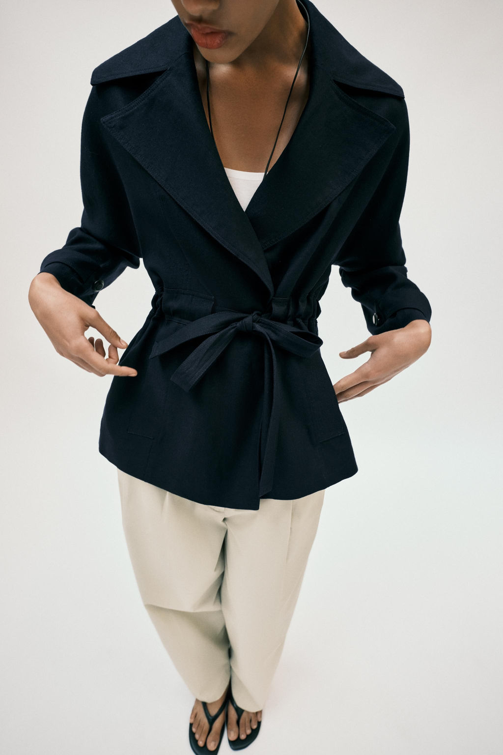 CHAQUETA TRENCH CON LINO CINTUR?N / Marino - Zara фото 3