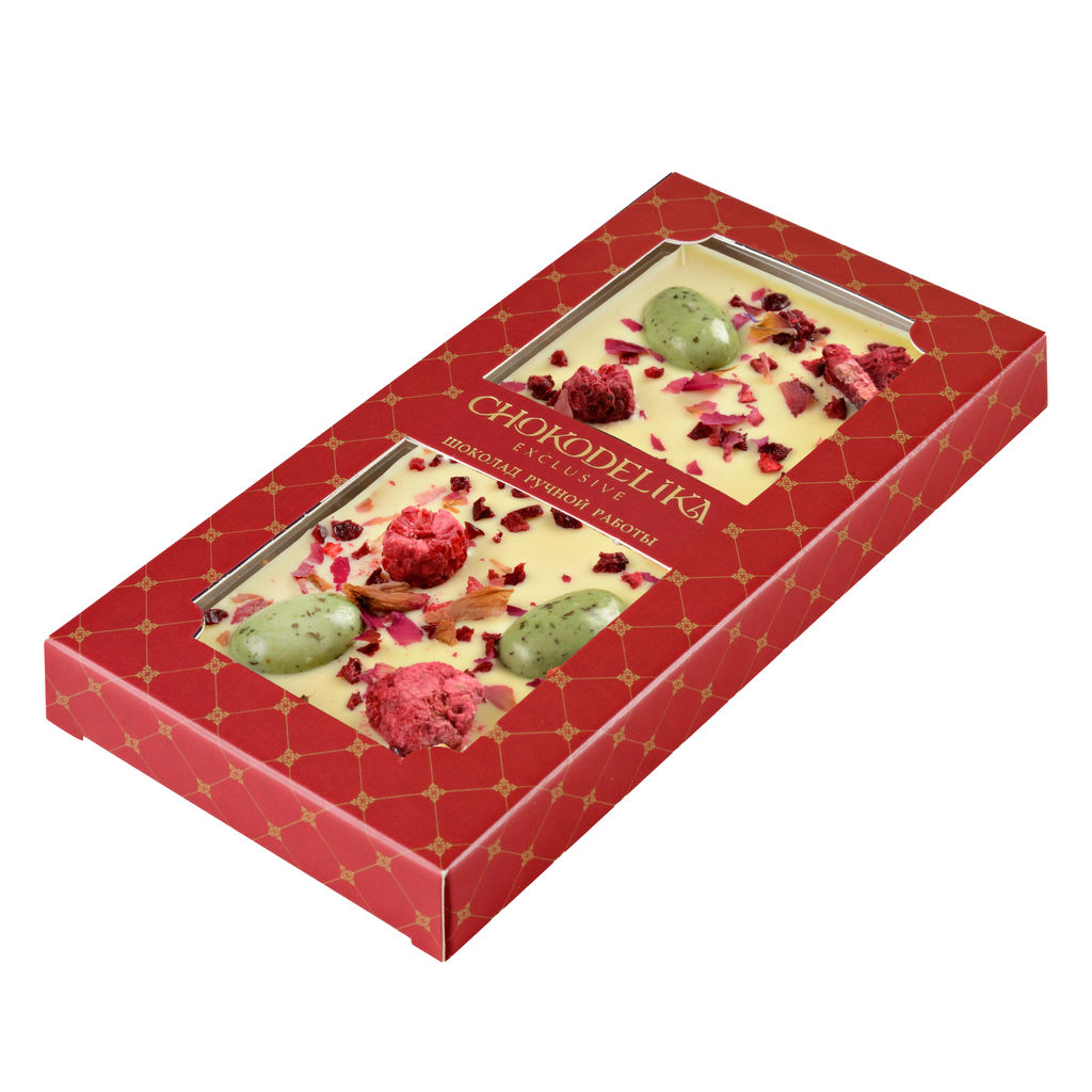 Шоколад белый с украшением Роза, малина, вишня 100 гр - Chokodelika фото 2