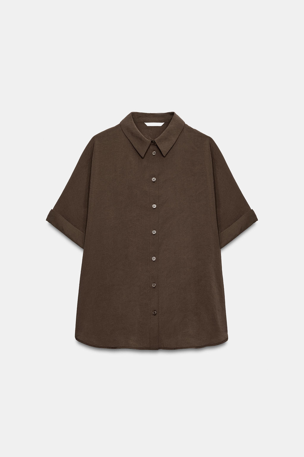 CAMISA FLUIDA MANGA CORTA / Marr?n oscuro