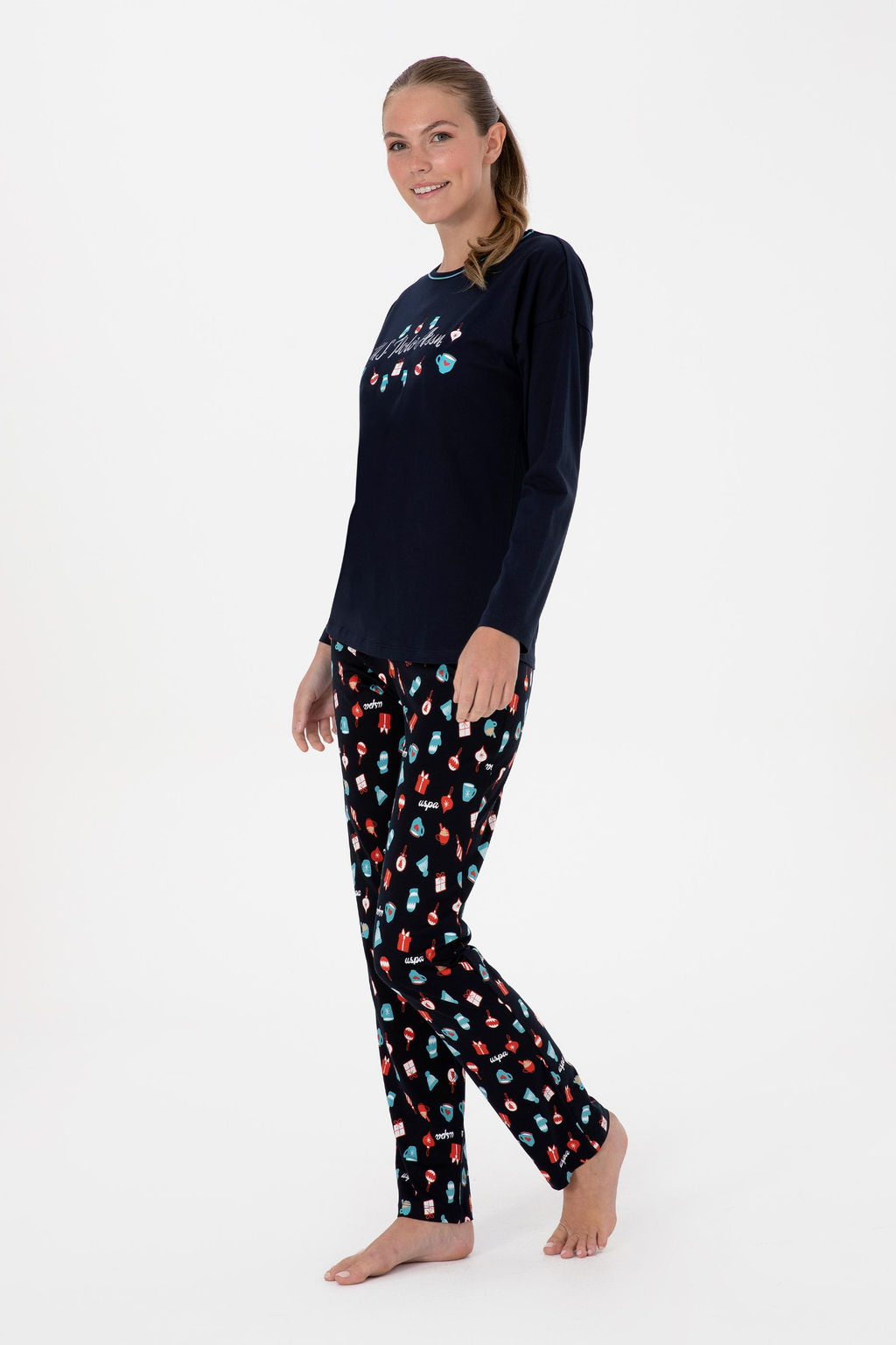 Kad_n Lacivert Pijama Tak_m_ Sepette S_rpriz _ndirim