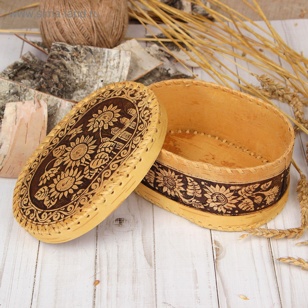 Шкатулка Подсолнух, 18х13х8 см, береста - Simaland фото 2