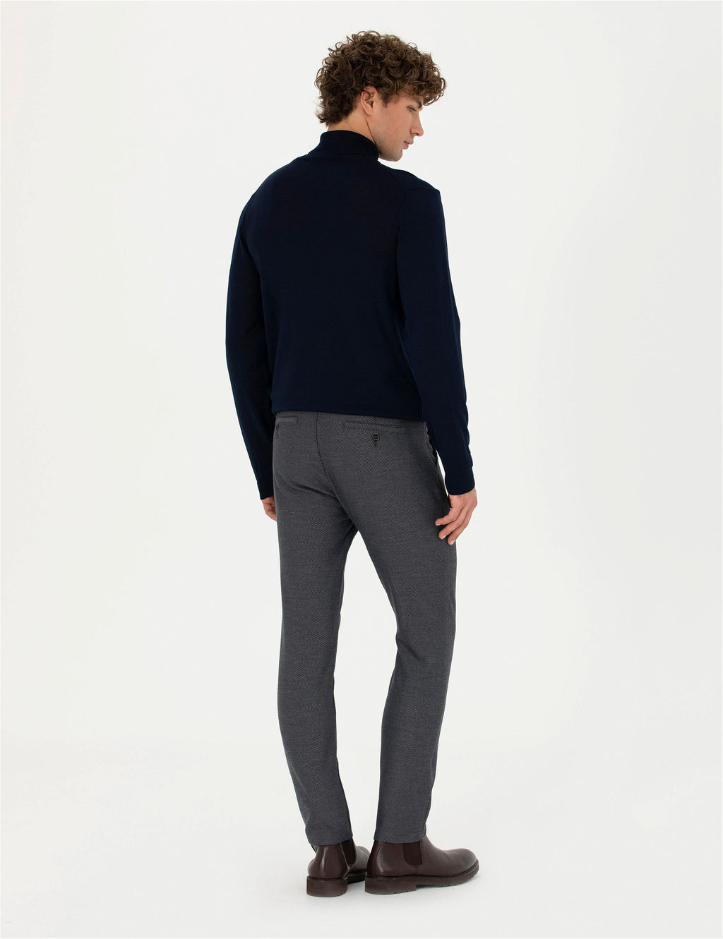 Lacivert Slim Fit Kanvas Pantolon