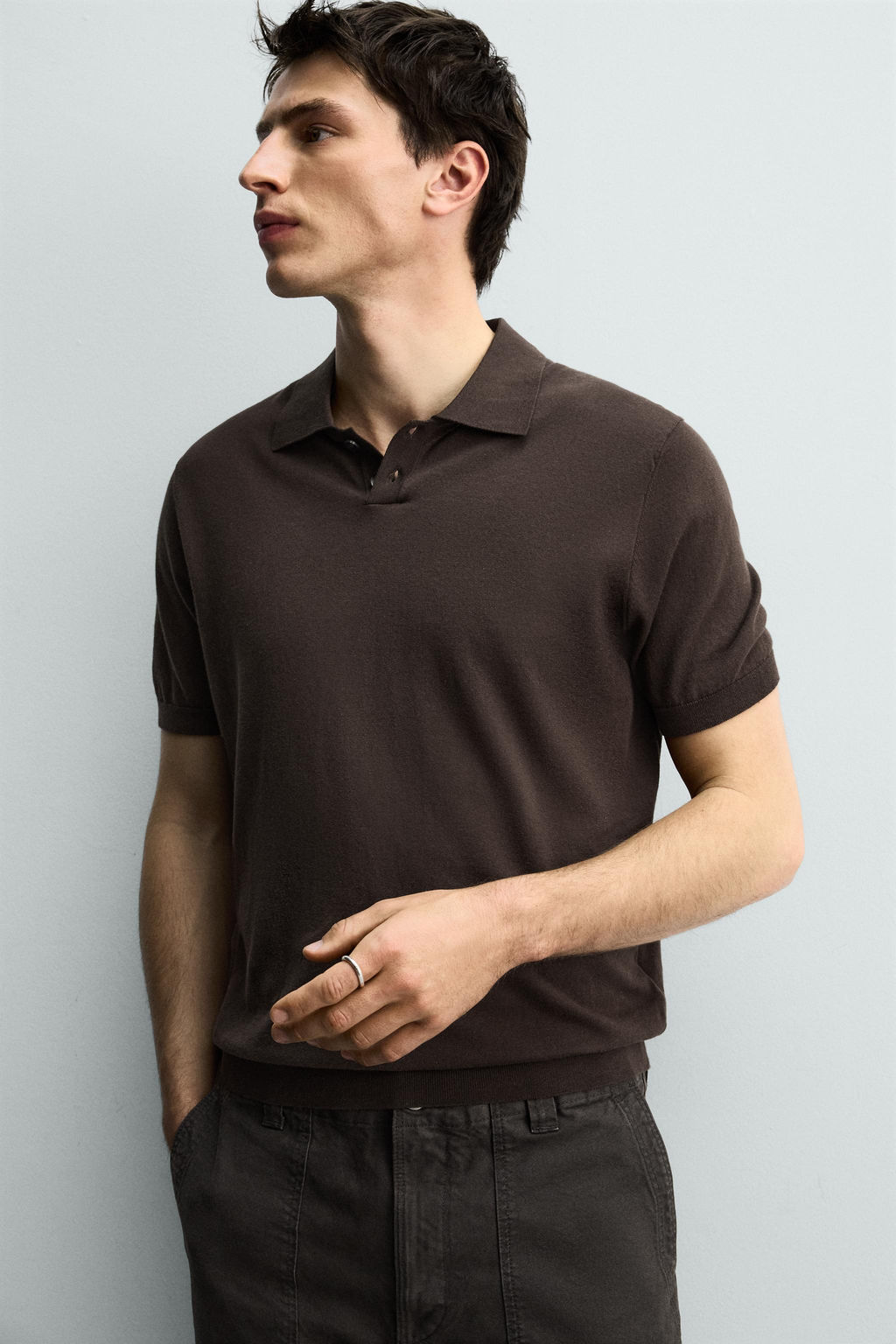 POLO PUNTO REGULAR FIT ALGOD?N - LINO / Chocolate - Zara фото 5