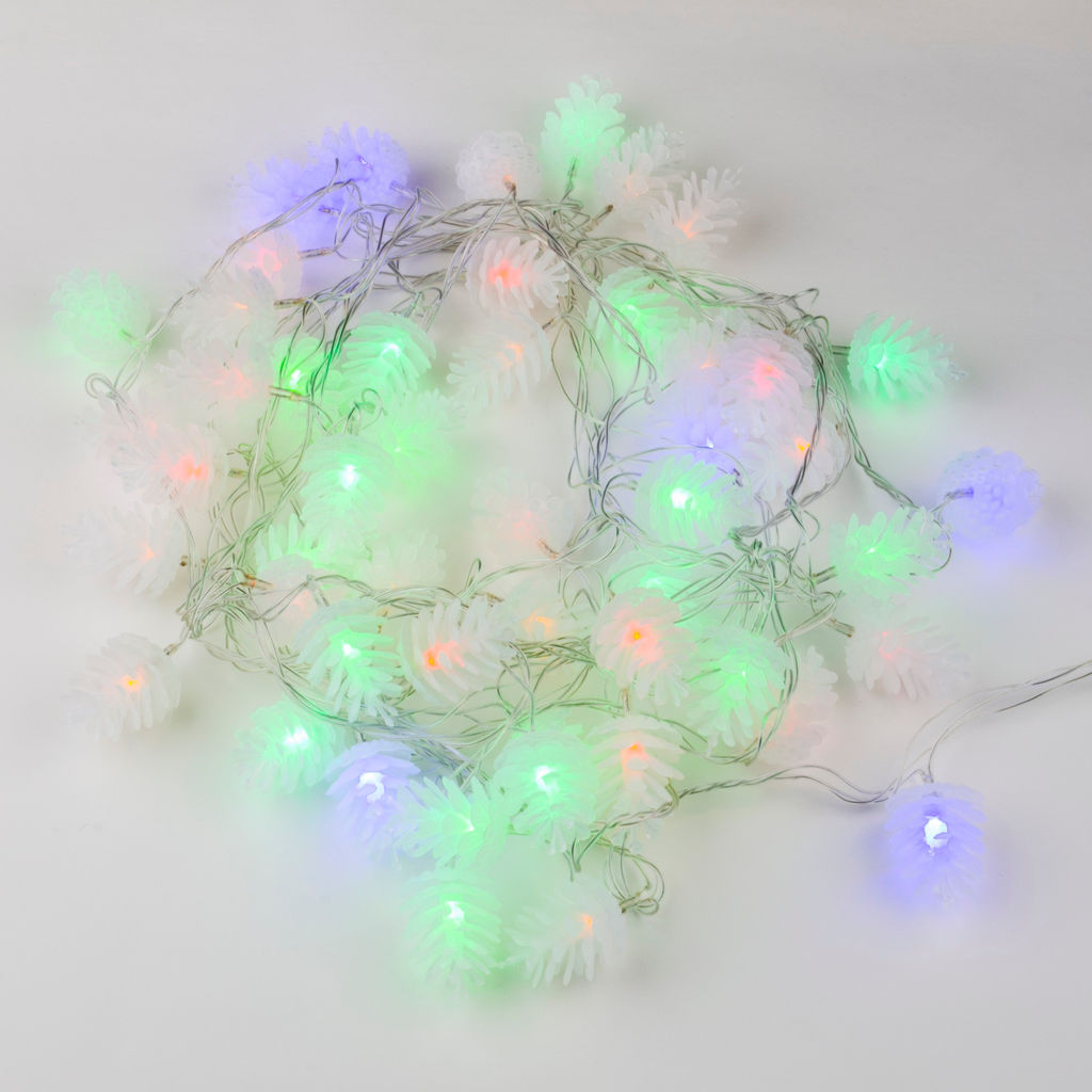ULD-S0500-050/DTA MULTI IP20 PINE CONES Гирлянда светодиодная Шишки, 5м. 50 светодиодов. Разноцветный свет. Провод прозрачный. ТМ Uniel
