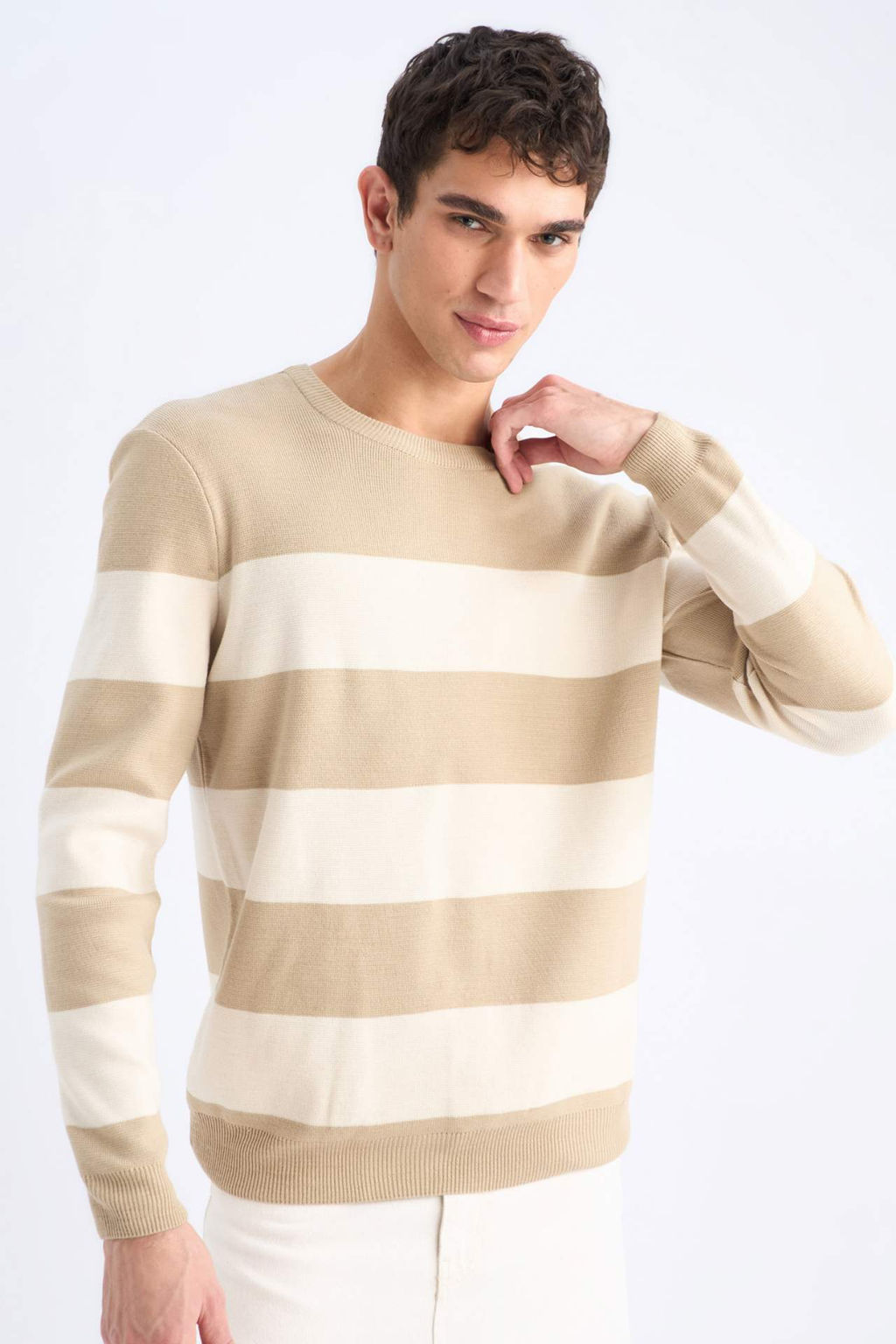 Standart Fit Normal Kesim Bisiklet Yaka Cizgili Triko Kazak - Defacto фото 4