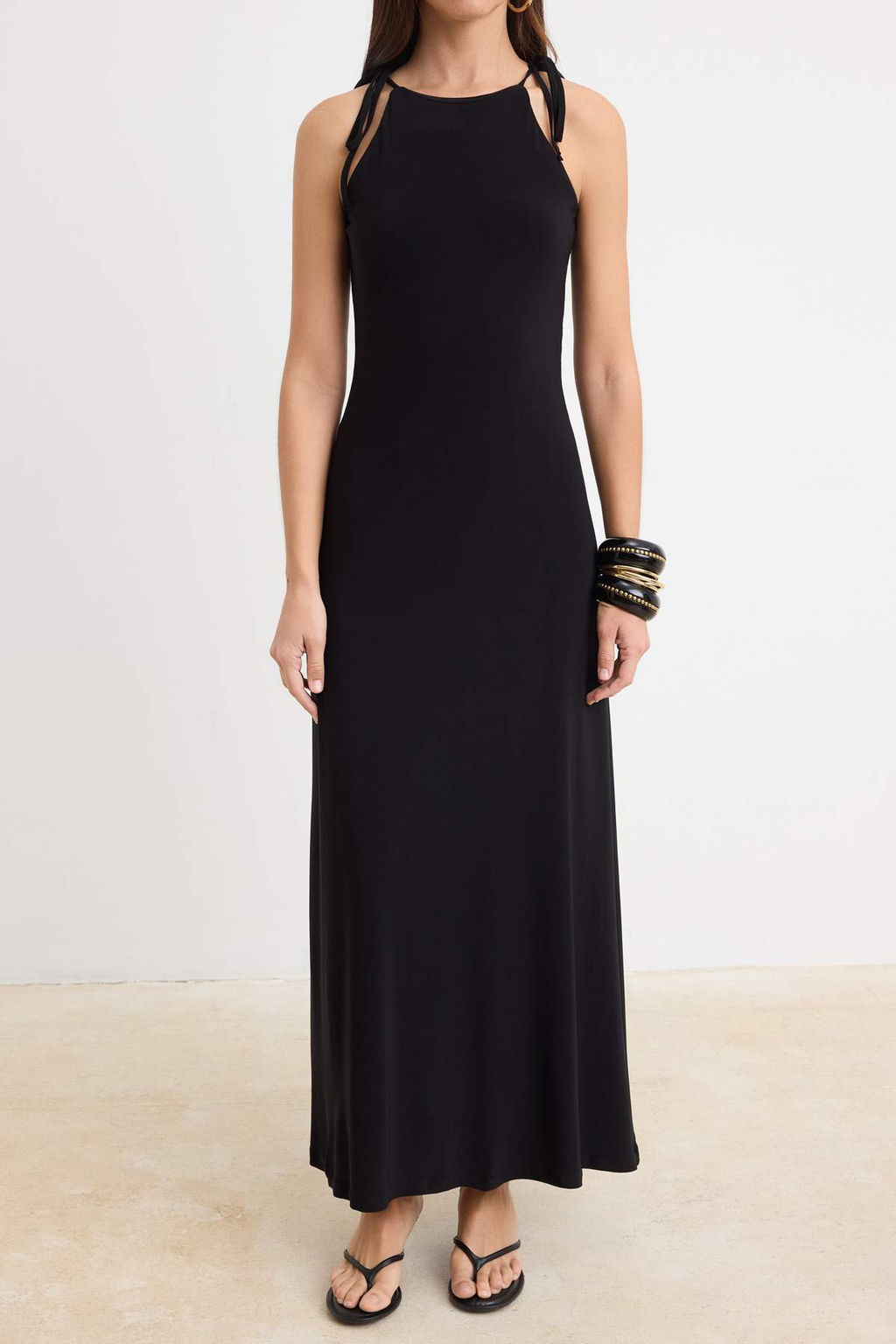 Siyah Bodycon Havuz Yaka _nce Ask_l_ Kolsuz Maxi Esnek _rme Elbise TWOSS26EL01061 - Trendyolmilla фото 3