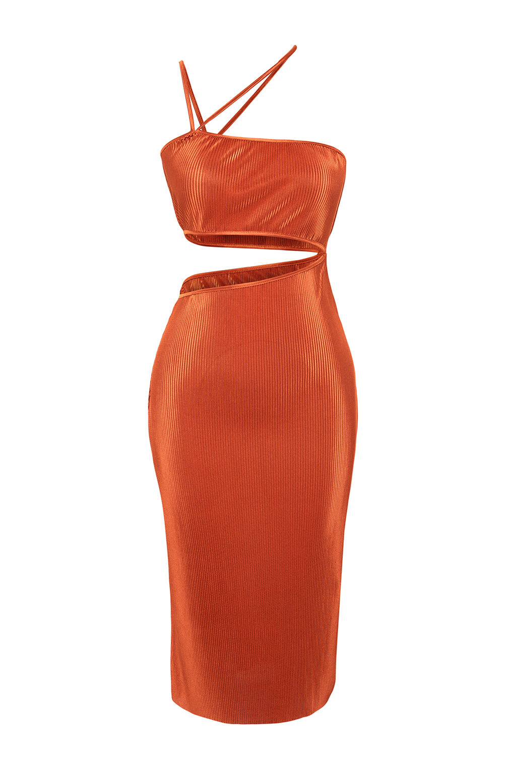 Kiremit Pencere/Cut Out Detayl? Dokulu Orme S?k Abiye Elbise TPRSS23EL00152 - Trendyolmilla фото 7