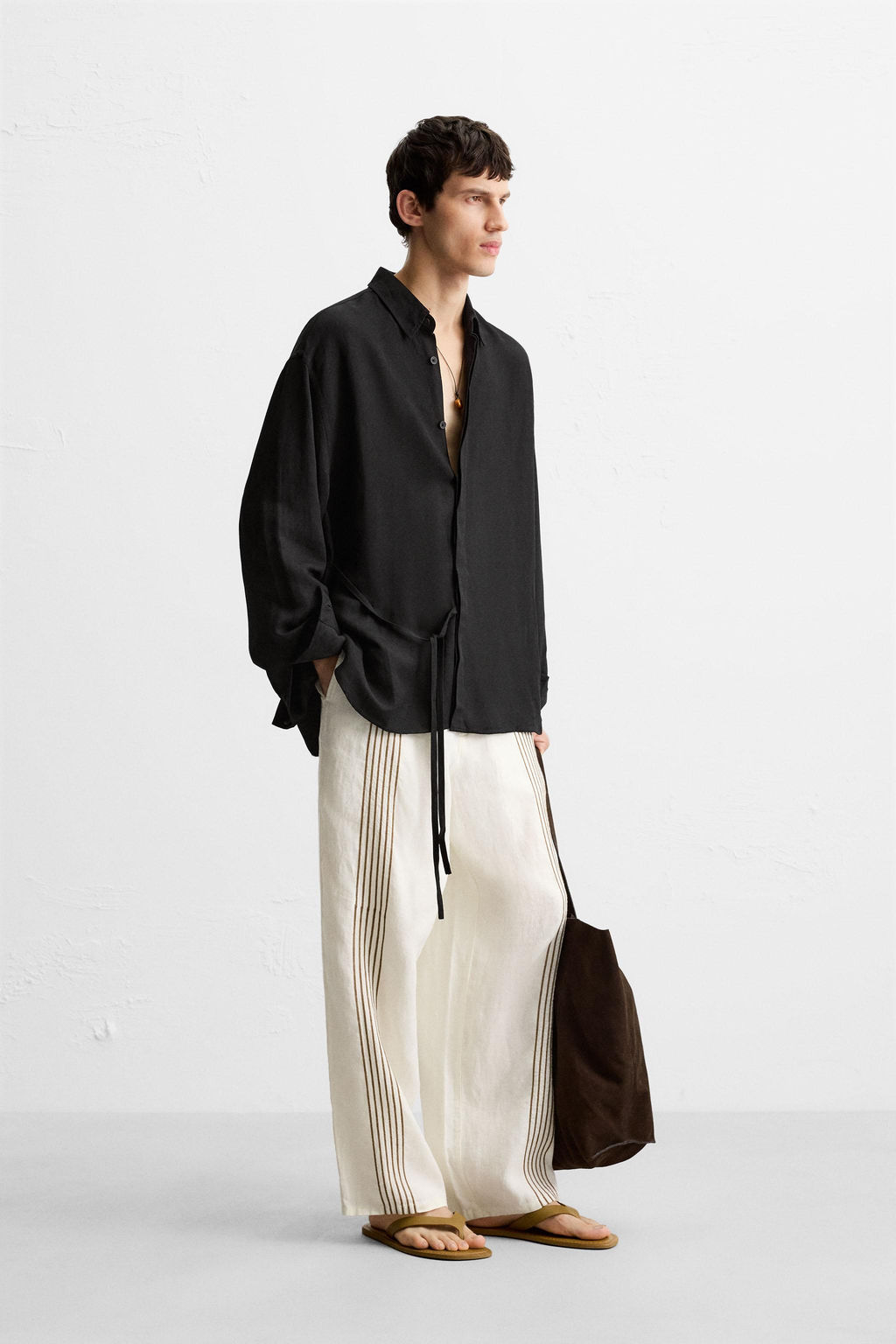 VISCOSE-LINEN SHIRT WITH TIE - Zara фото 4