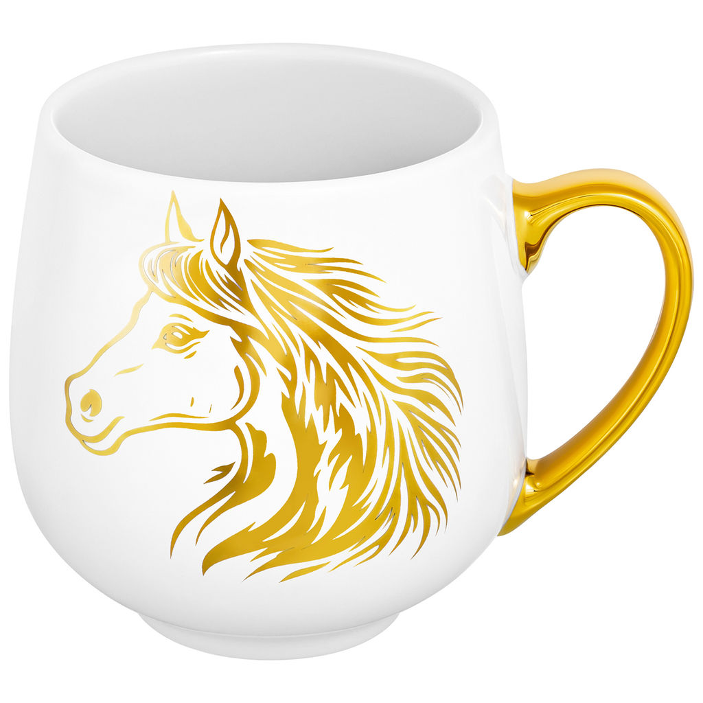 Кружка 530 мл 13,5*10,5*10,7 см "Лошадь" золотая на белом, фарфор