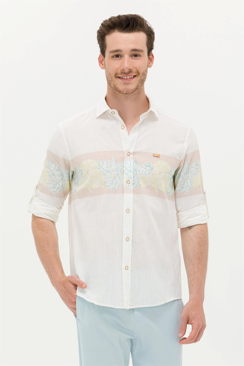 Рубашка мужская U.S. Polo Assn с длинным рукавом кремовая  фото 11