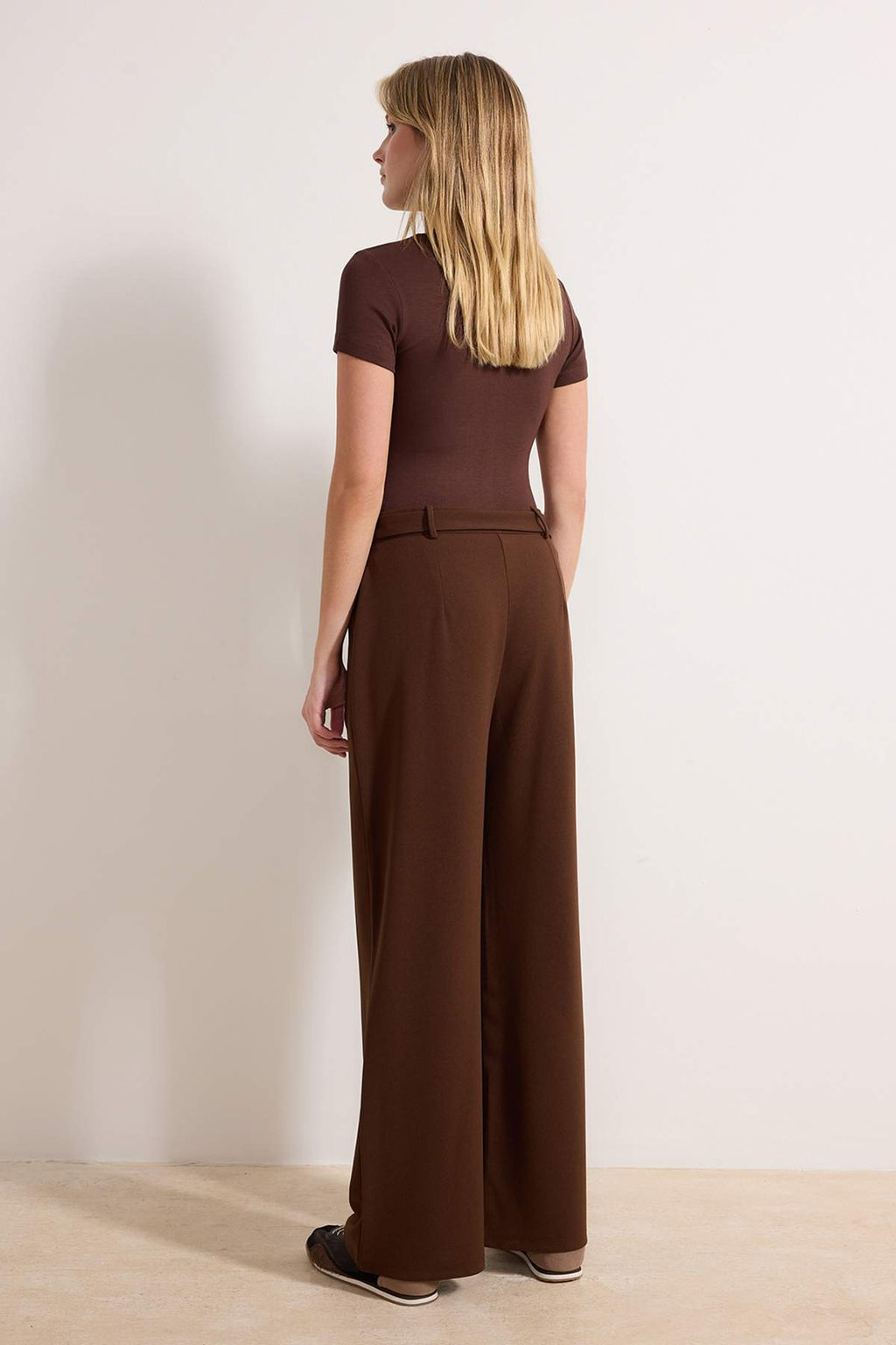 TRENDYOLMILLA Siyah Kemerli Wideleg/Genis Paca Yuksek Bel Smart Krep Kumas Orme Pantolon TWOSS23PL00330 фото 17