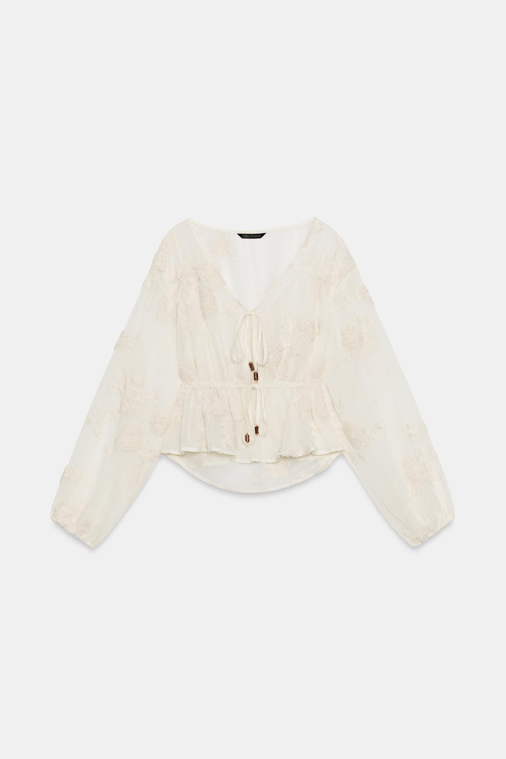 BLUSA SEMITRANSPARENTE BORDADOS / Beige claro - Zara фото 8
