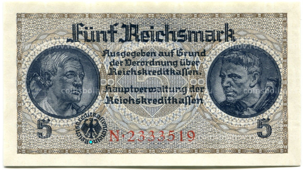 Банкнота 5 рейхсмарок 1940 года Германия (Для оккупированных территорий)