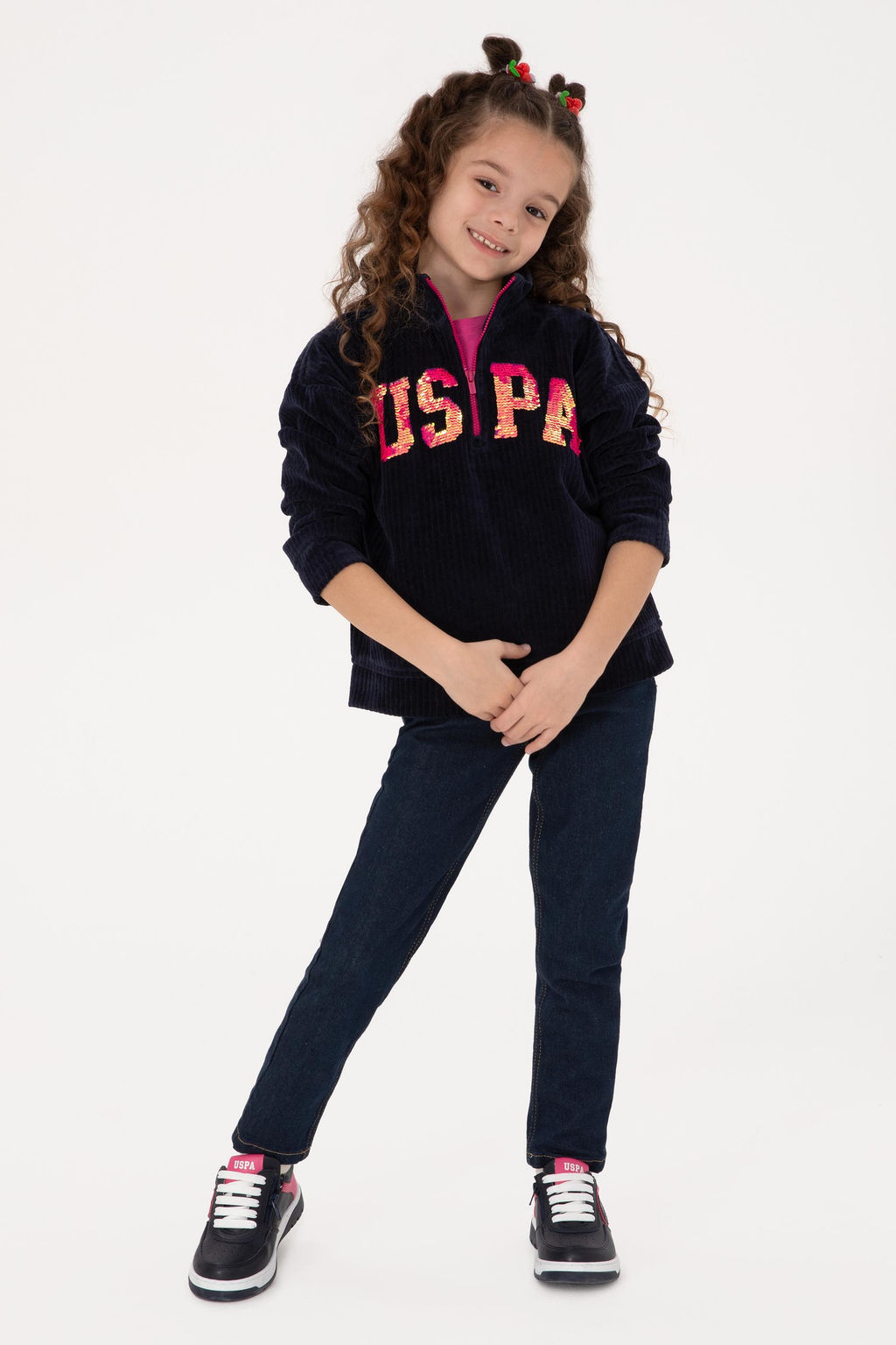 K_z _ocuk Lacivert Yar_m Fermuarl_ Pul Payetli Sweatshirt - U.s. polo assn фото 2