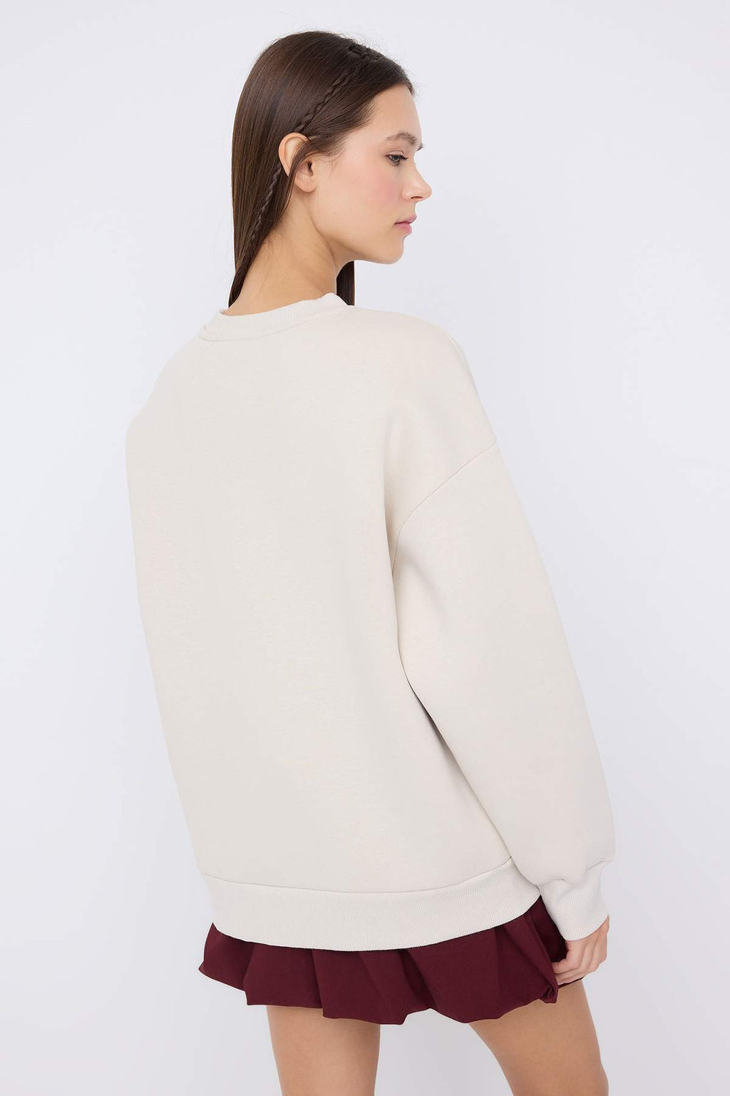 Teen Tas Kal?n Ici Polarl? Oversize Genis Kesim Pankek Bask?l? Orme Sweatshirt TWOAW26SW00156 - Trendyolmilla фото 7