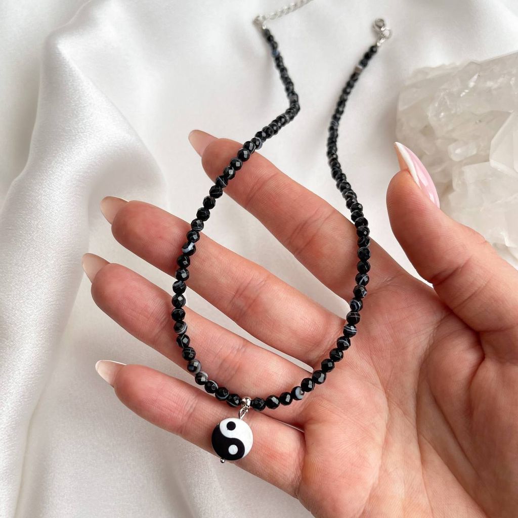 Чокер с подвеской "Инь-Янь" из Агата полосатого 38см +