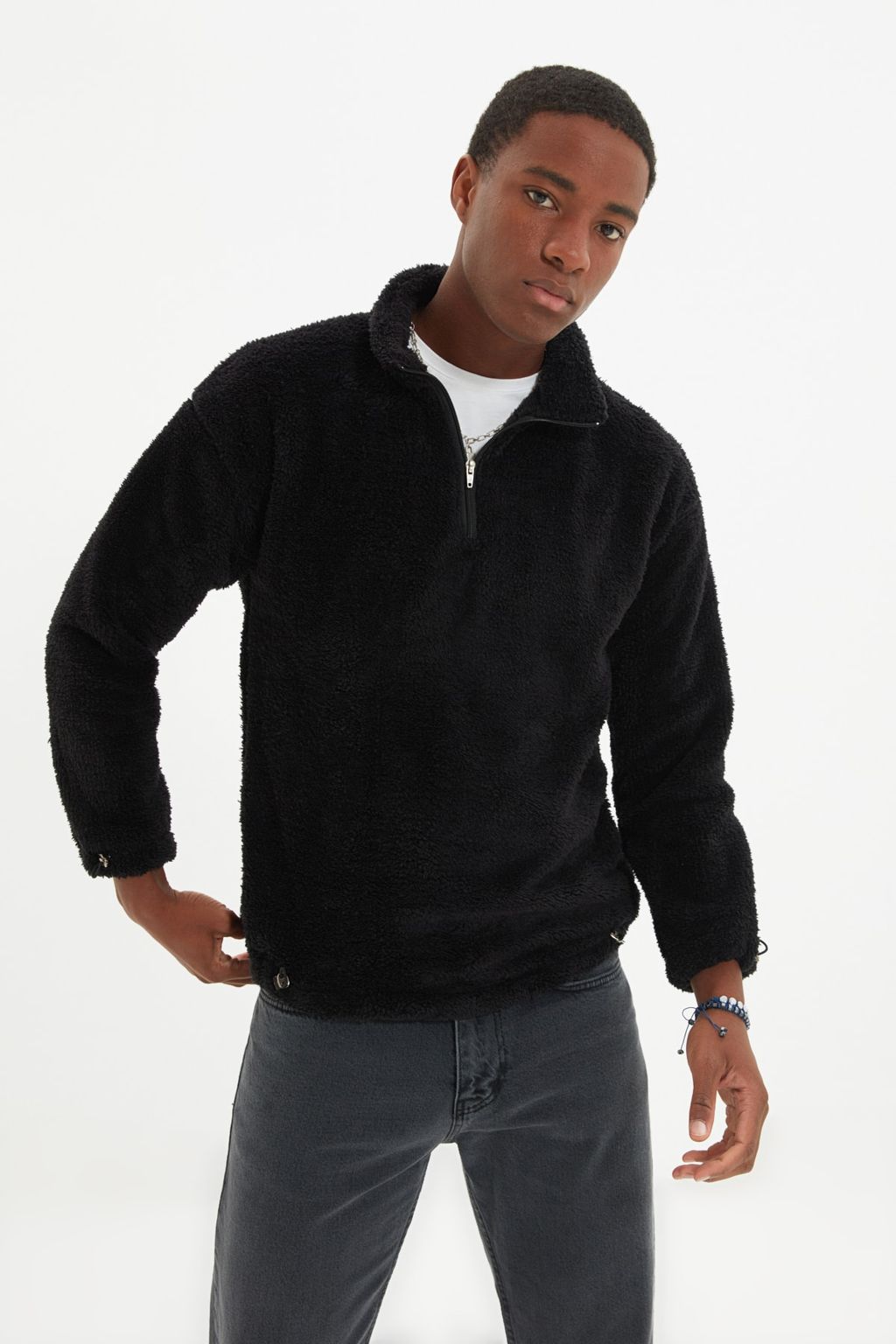 TRENDYOL MAN Bej Regular/Normal Kesim Stoperli Kal?n Polar/Pelus Sweatshirt TMNAW22SW0618 - Trendyolmilla фото 6