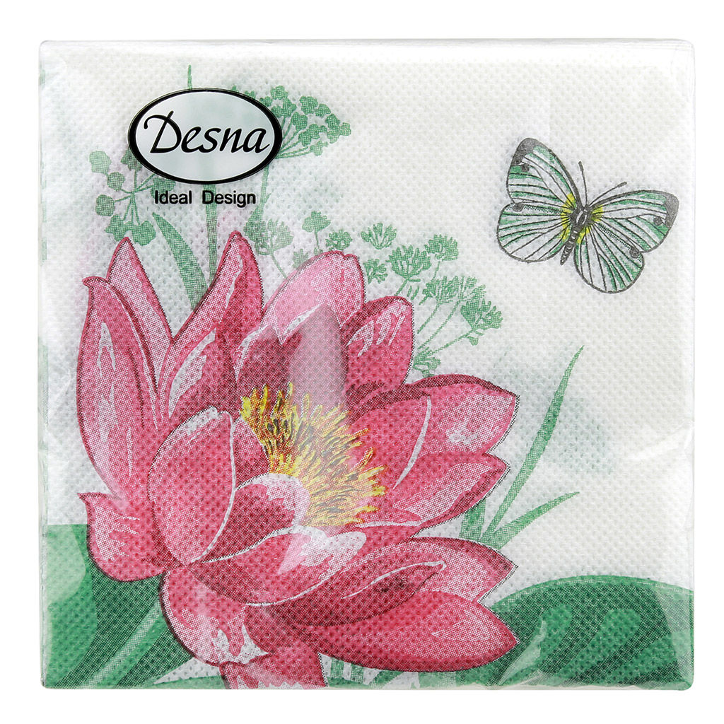 Салфетки бумажные Desna Design 24х24см, 1 слойные, 40 штук в упаковке, 100% целлюлоза, Водяная лилия (Россия) - Bouquet фото 3