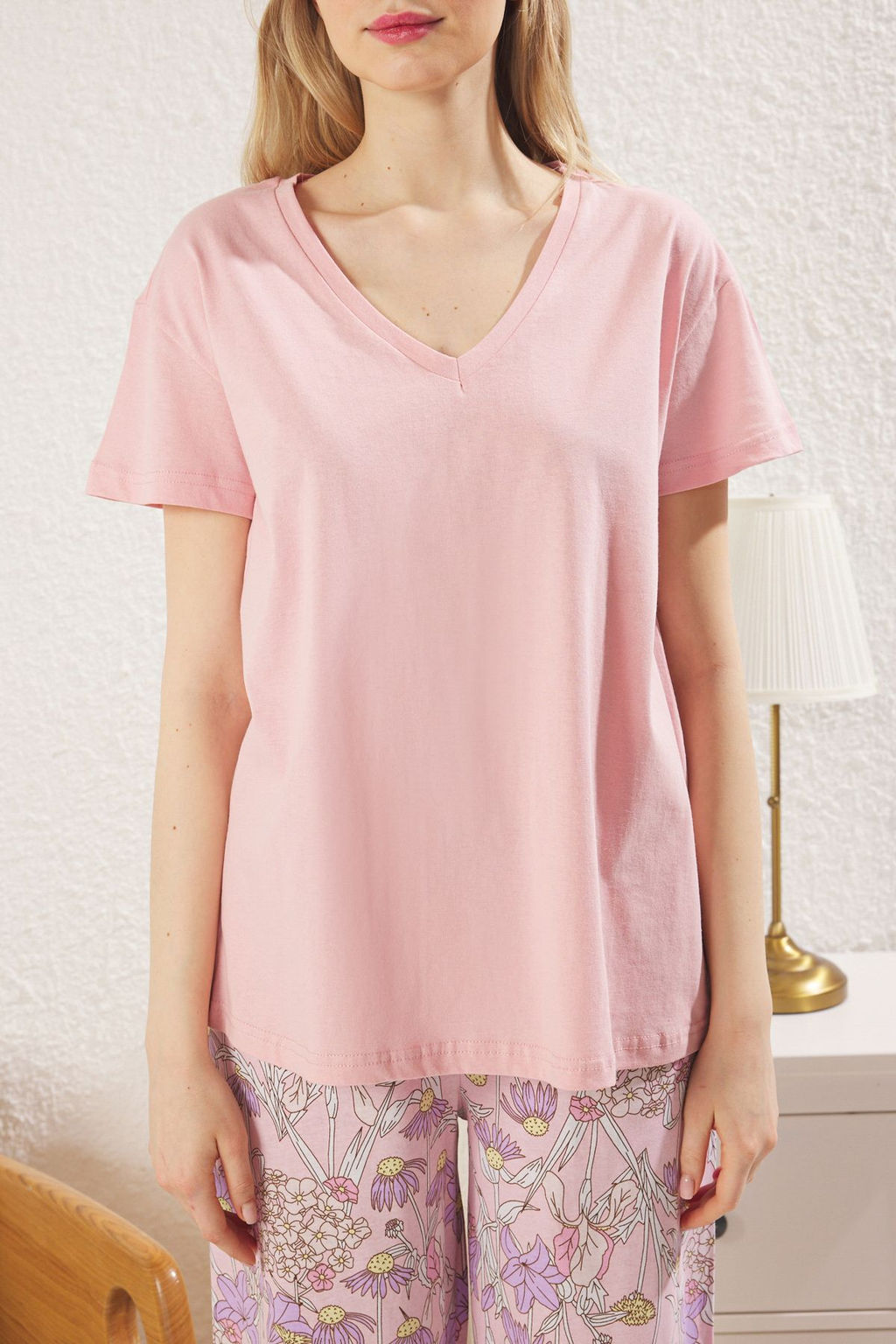 Trendyolmilla Sar? Cicekli Kapri Orme Pijama Tak?m? THMSS24PT00210 фото 3