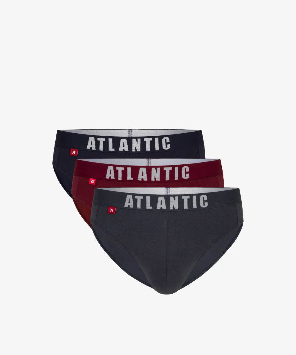 ATLANTIC 3MP-094/01 Трусы спорт Solid - набор 3 шт. темно-синий + каберне + графитовый