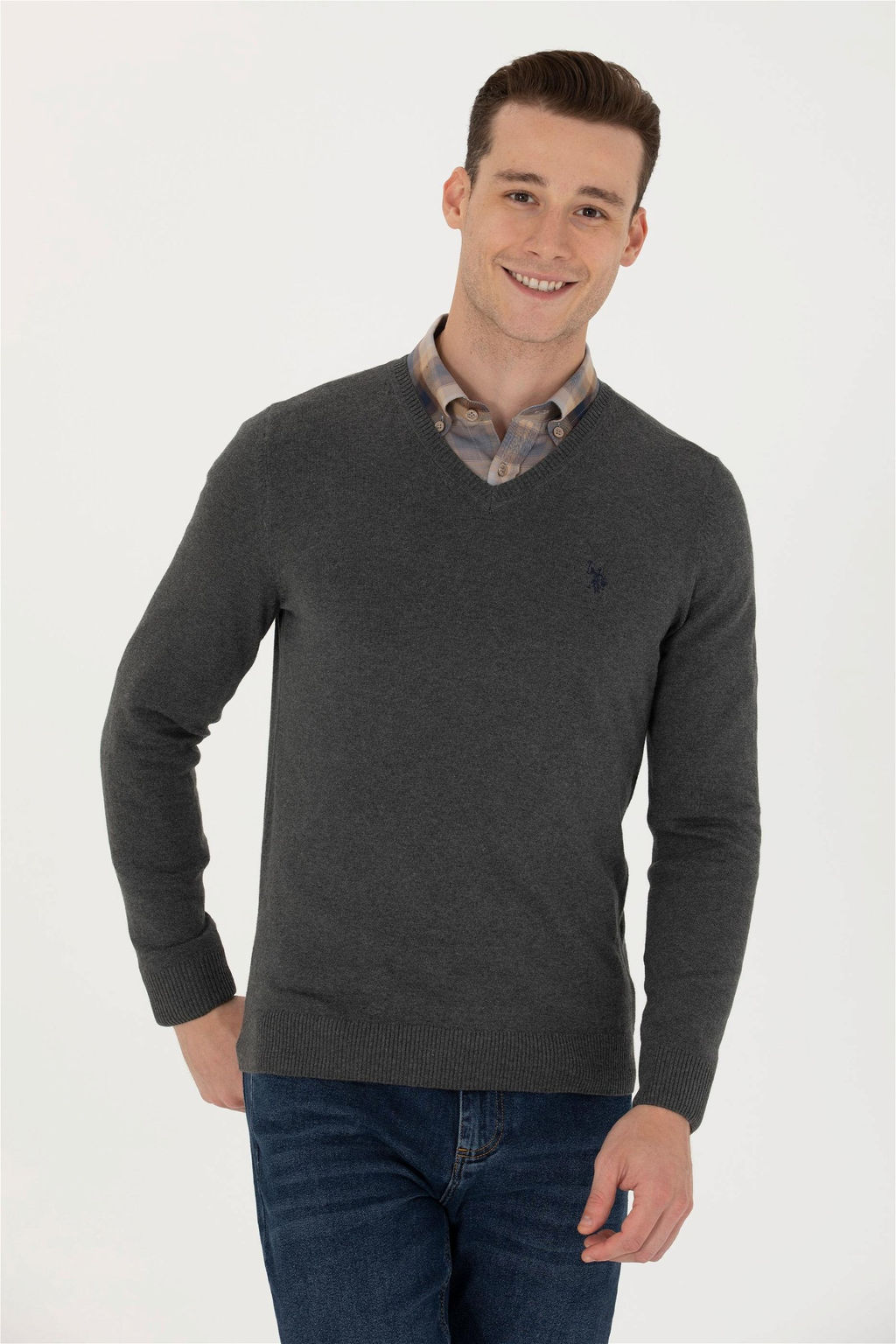 U. S. Polo Assn Мужской базовый свитер антрацитового меланжа - U.s. polo assn фото 10