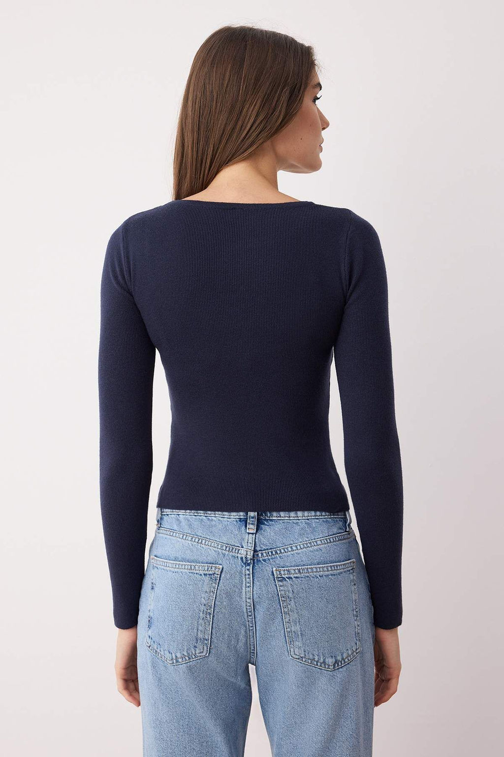 Lacivert Premium Iplik/Ozel Iplik Layer/Ic ice Gorunum Triko Body Kazak TWOAW26KZ00023 - Trendyolmilla фото 4