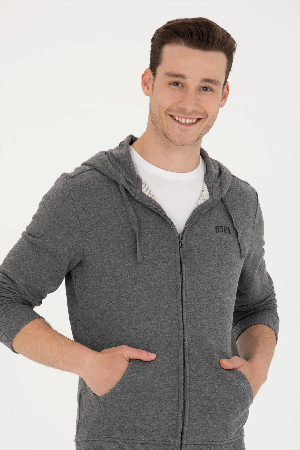 U. S. Polo Assn Мужской вязаный кардиган антрацитового меланжевого цвета с капюшоном - U.s. polo assn фото 10