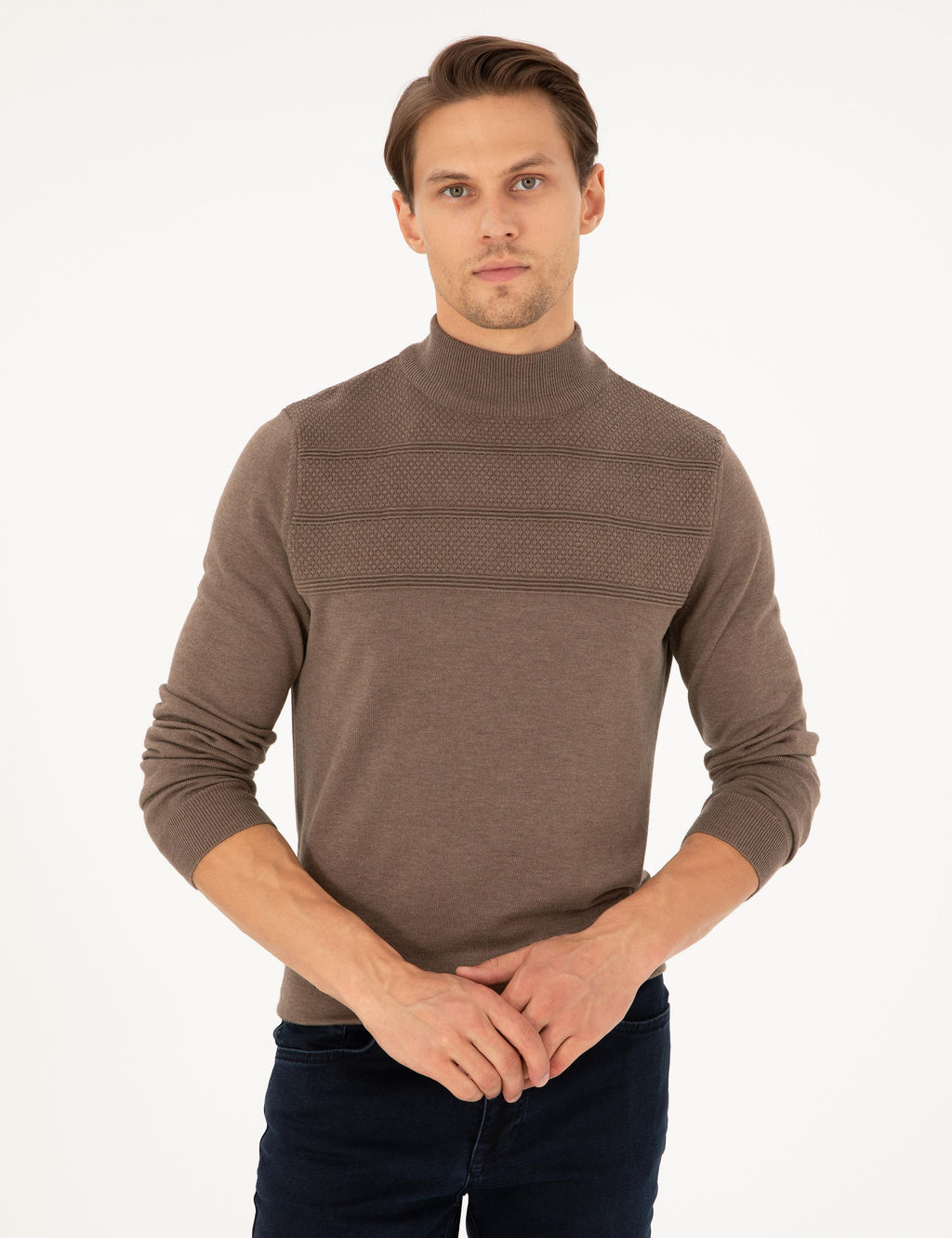 Vizon Melanj Slim Fit Yar_m Bal_k__ Yaka Triko Kazak - Pierre cardin фото 3