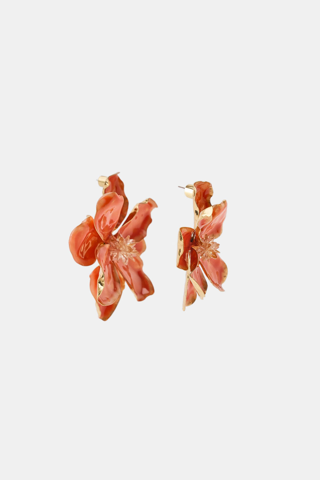 PENDIENTES MET?LICOS FLOR ESMALTADA / Naranja - Zara фото 3