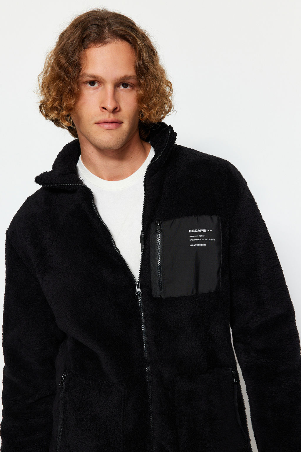 Siyah Unisex Regular/Normal Kesim Dik Yaka Fermuarl? Pelus H?rka-Sweatshirt TMNAW24SW00089