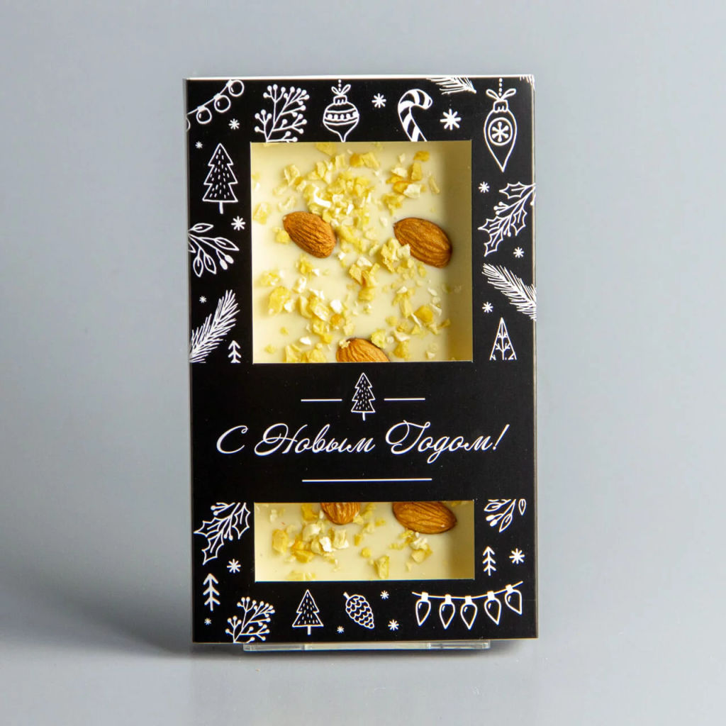 БЕЛЫЙ ШОКОЛАД С МАНГО И МИНДАЛЁМ, НОВОГОДНЯЯ КОРОБОЧКА #3