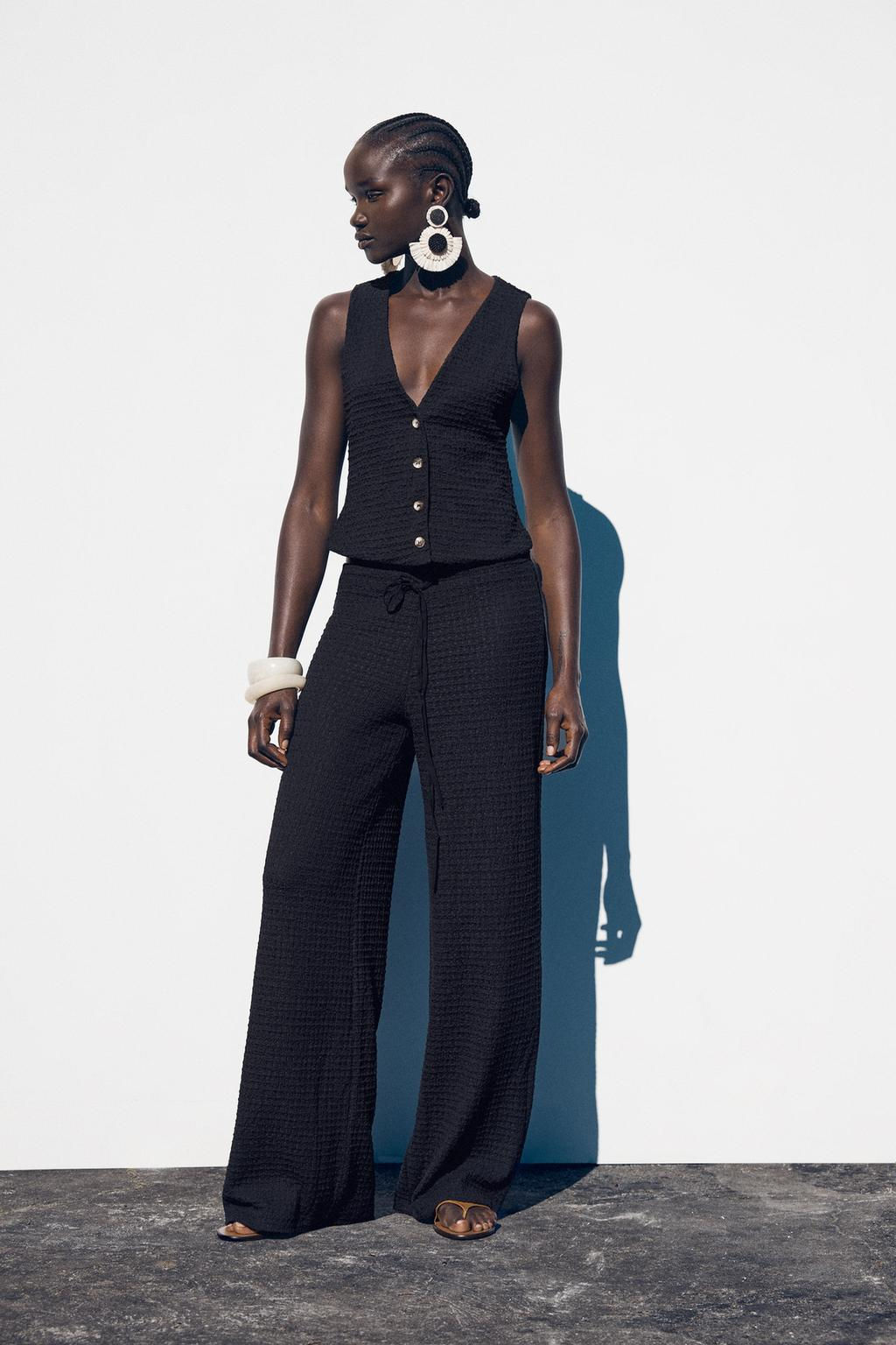 TEXTURED STRAIGHT-FIT TROUSERS - Zara фото 3