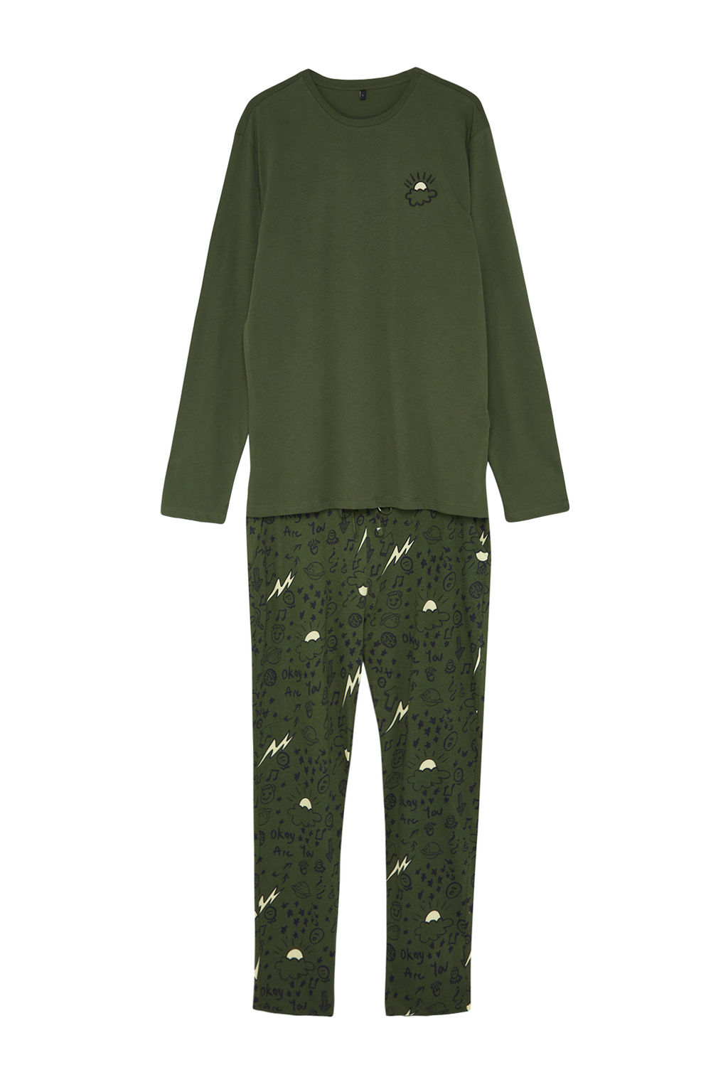 TRENDYOL MAN Erkek Haki Regular Fit Nak?sl? Orme %100 Pamuk Pijama Tak?m? TMNAW24PT00025 - Trendyolmilla фото 6