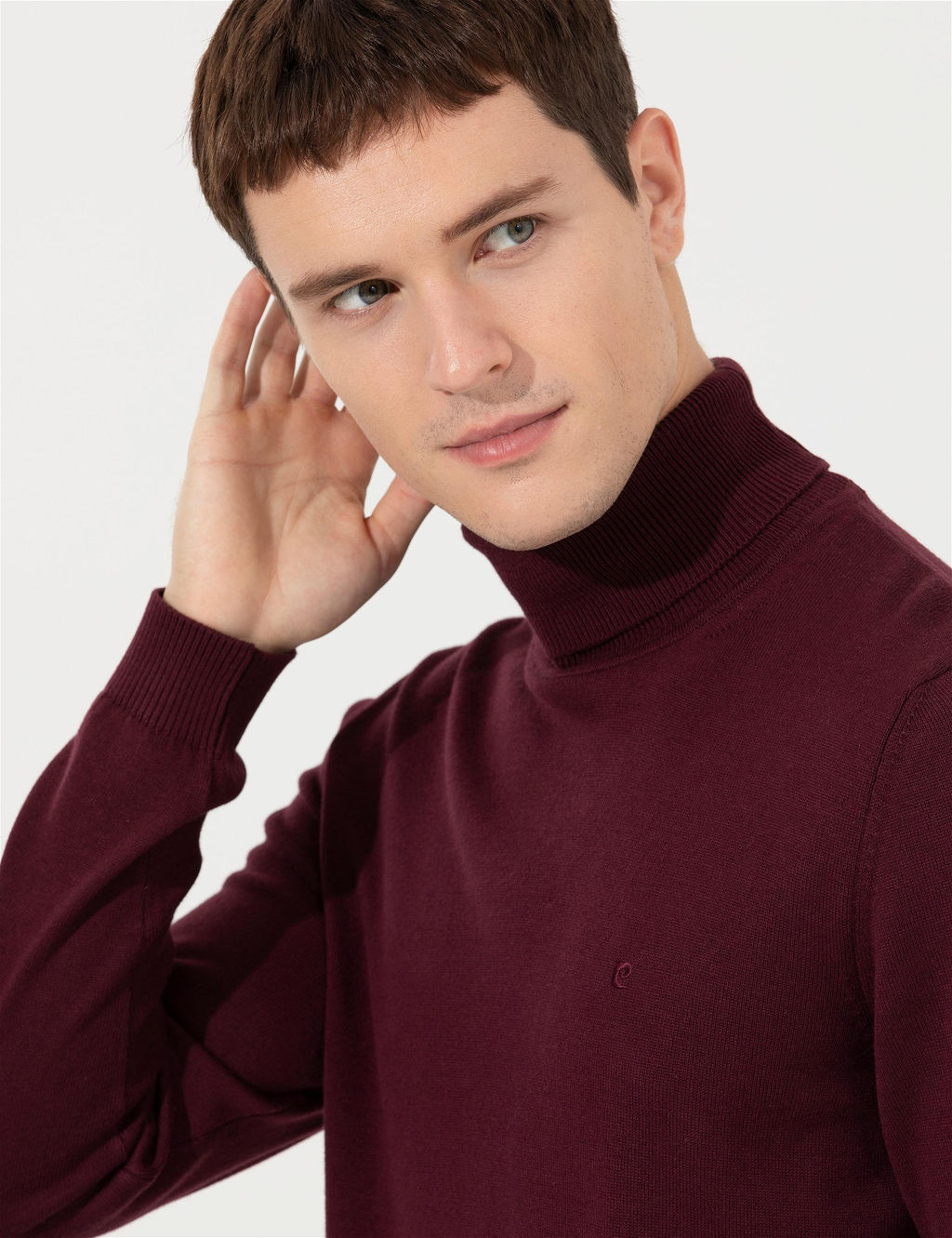 Bordo Slim Fit Bal_k__ Yaka Basic Triko Kazak