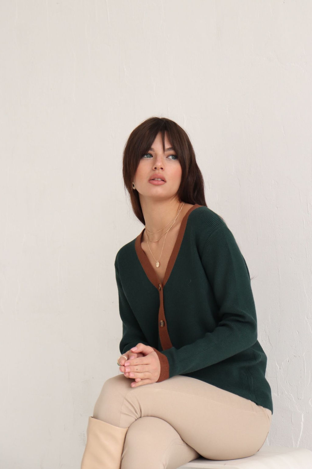 Martichelli Кардиган Emerald с коричневой отделкой  фото 4