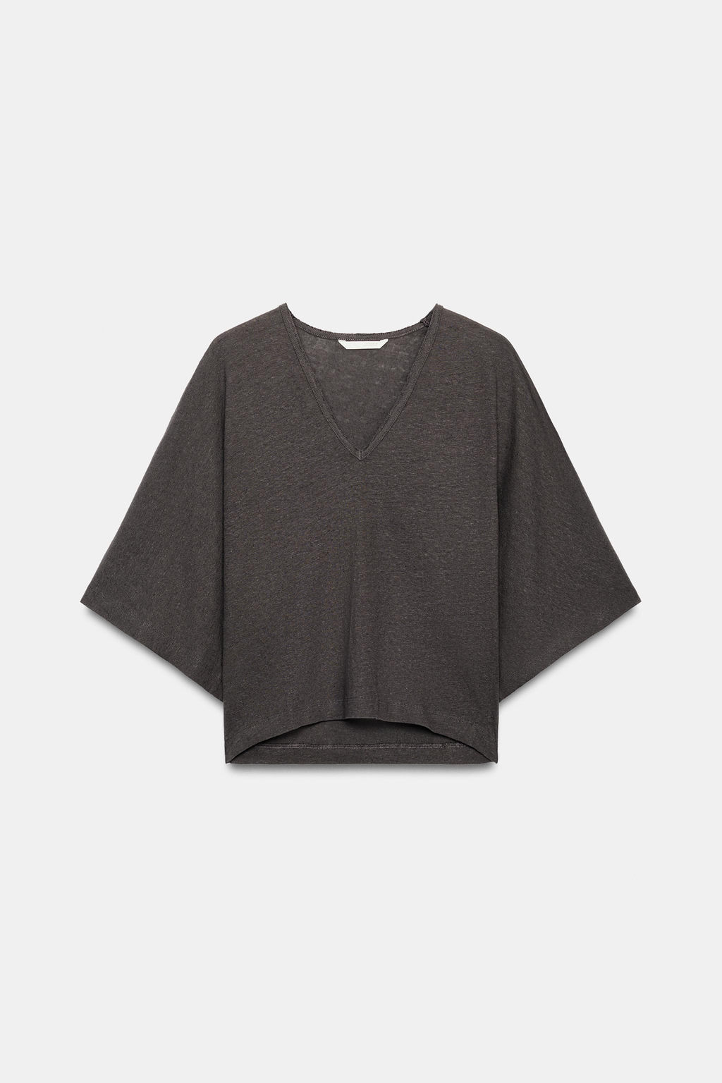 CAMISETA ESCOTE PICO CON LINO / Carb?n - Zara фото 4