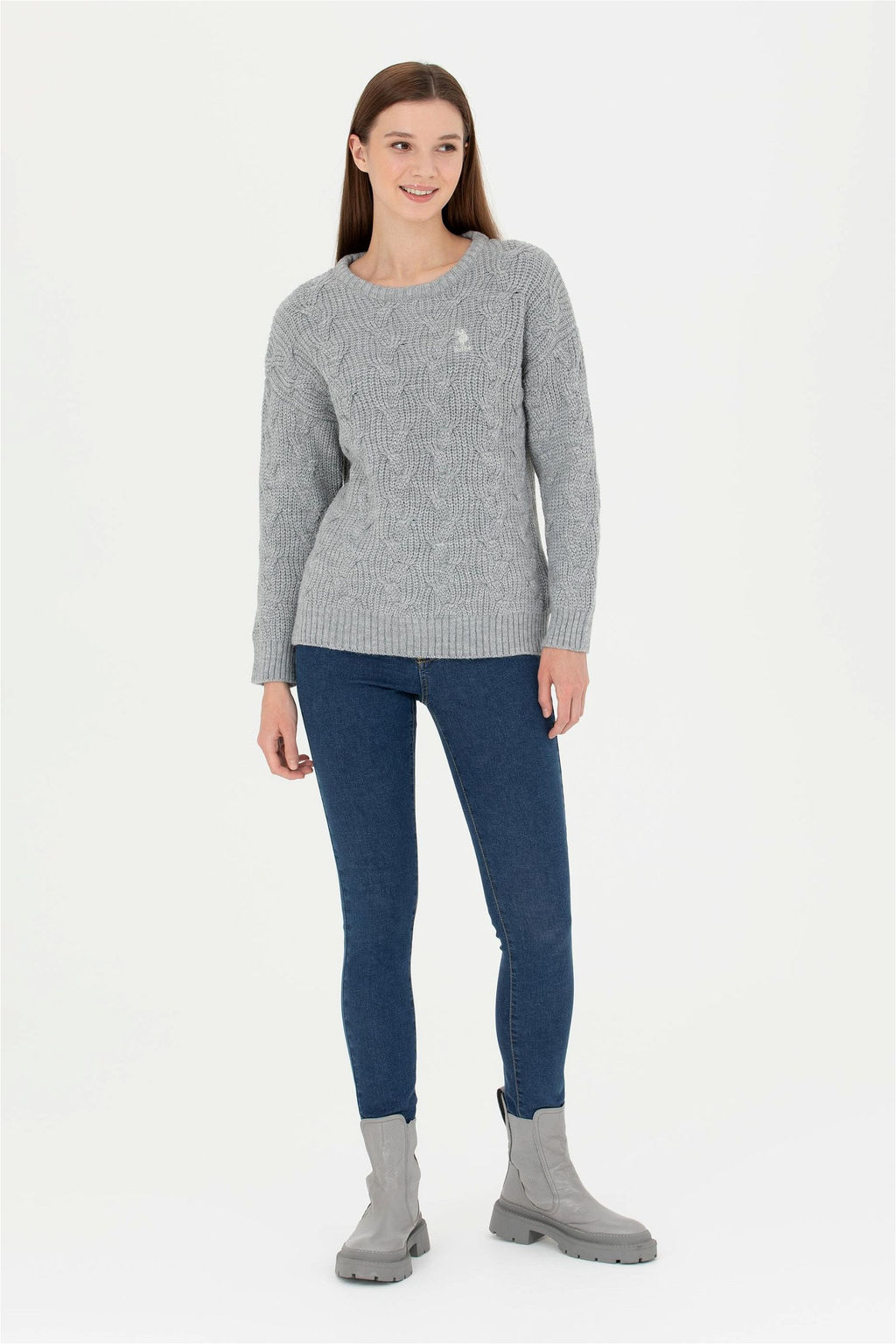 Женский серый меланжевый свитер - U.s. polo assn фото 4