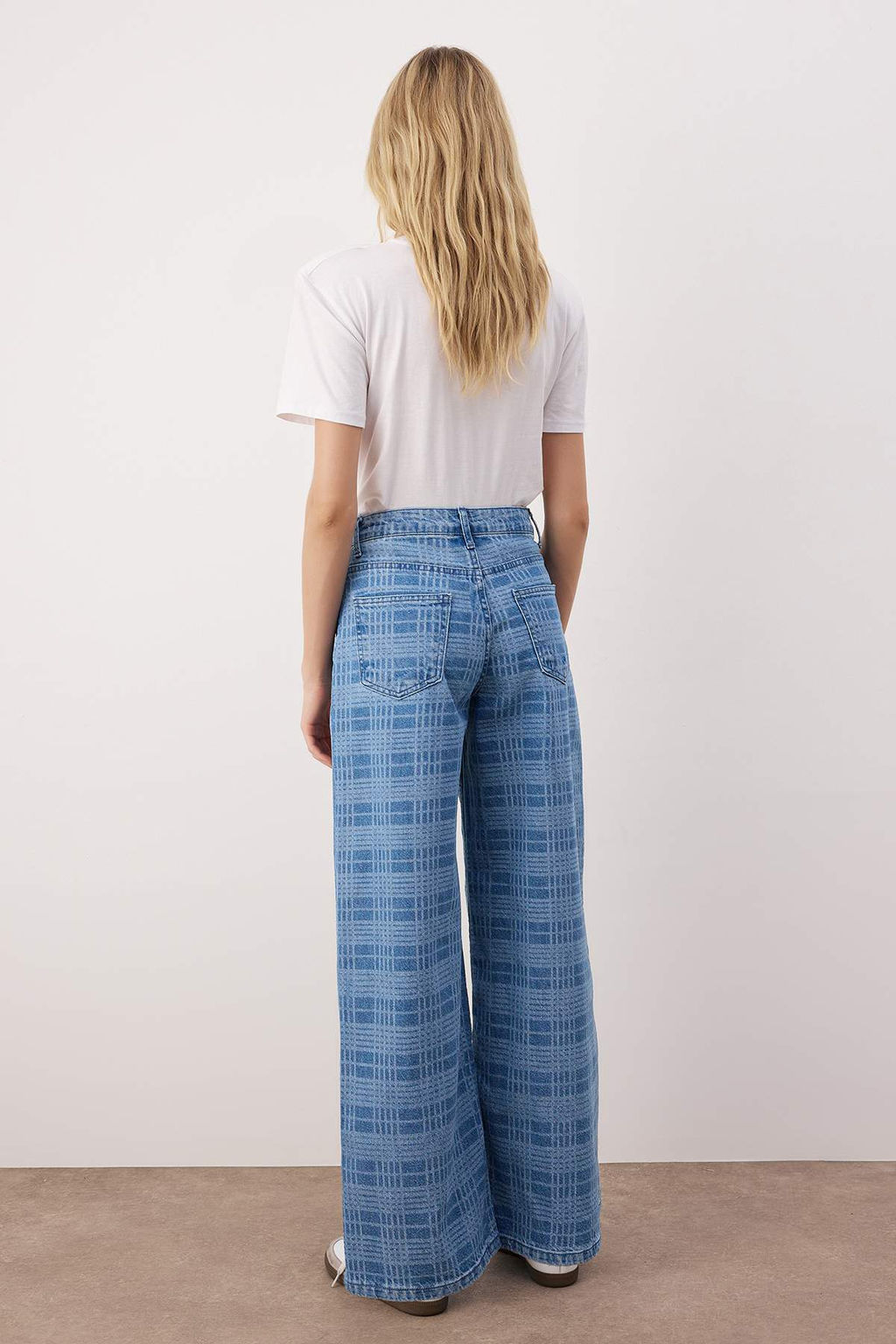 Teen Cok Renkli Normal Bel Ekose Desenli Wide Leg Jeans TWOAW26JE00024 - Trendyolmilla фото 11