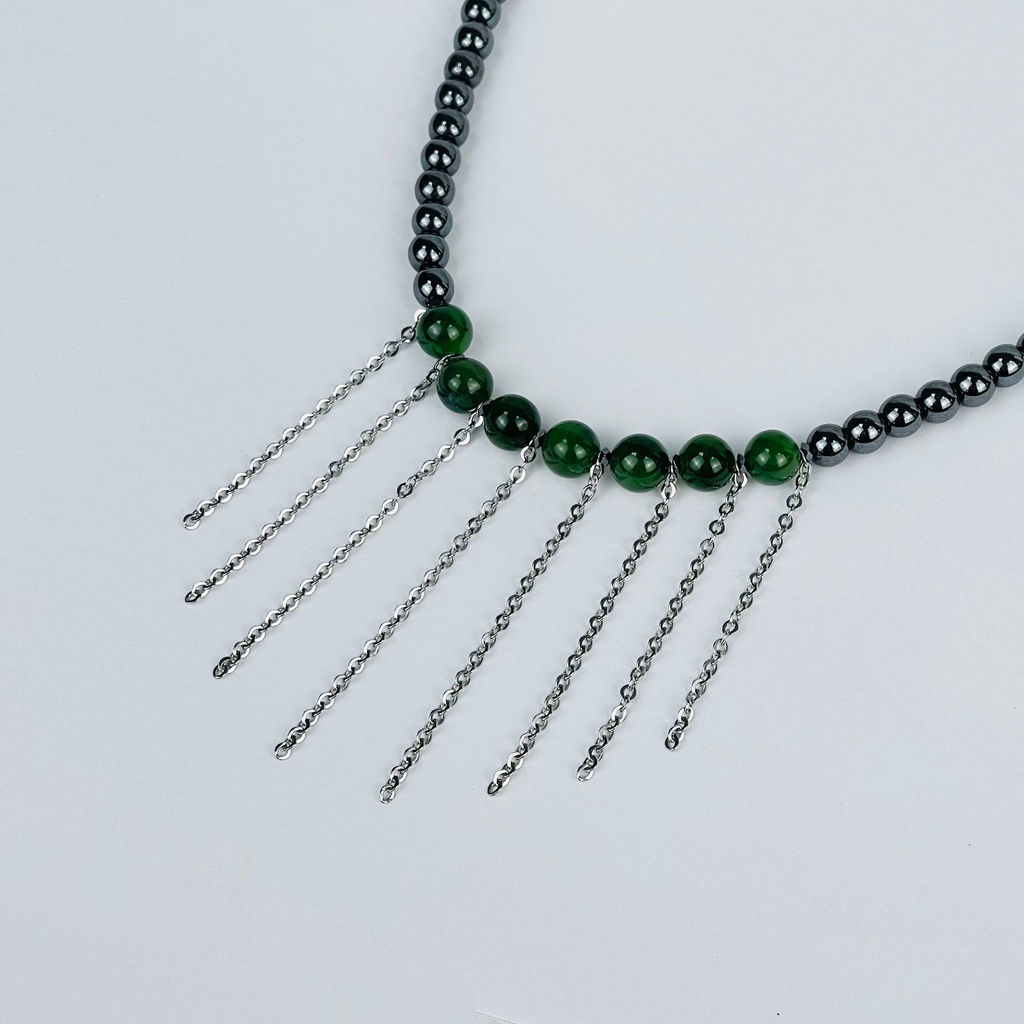 Колье из Гематита и Нефрита - Радуга самоцветов фото 2