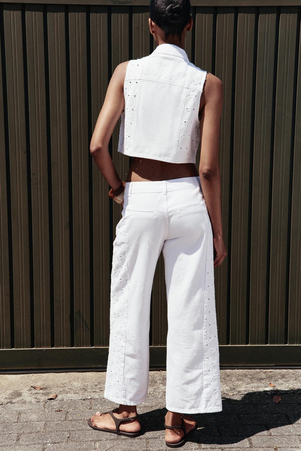 Z1975 WIDE-LEG JEANS WITH PERFORATED EMBROIDERY - Zara фото 4