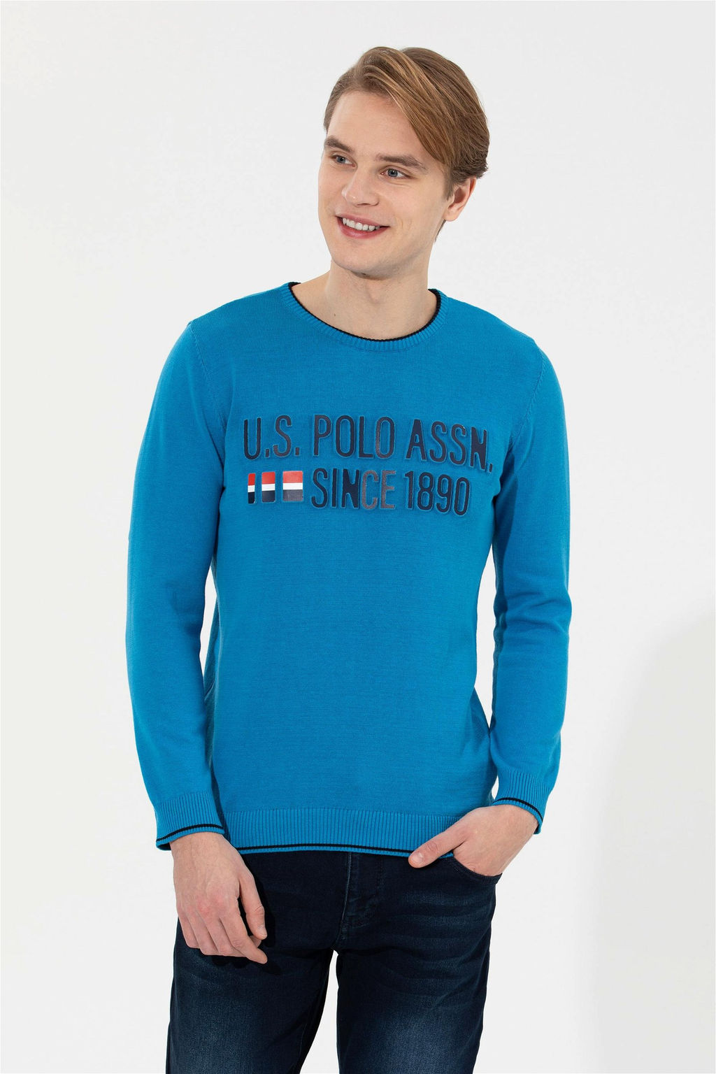 Мужской кобальтовый трикотажный свитер - U.s. polo assn фото 7